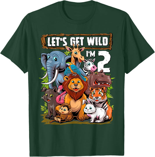 2 Year Old Zoo Birthday Safari Jungle Animals 2nd Birthday T-Shirt - T-Shirt | Forest