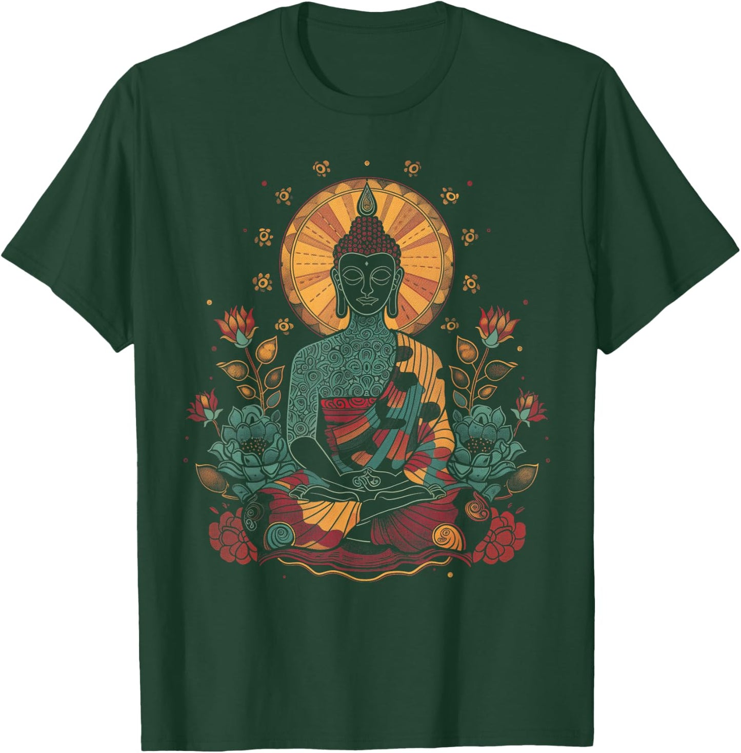 Buddha Floral Vintage Flower Yoga Buddhism Yogi Buddhist T-Shirt - T-Shirt | Forest