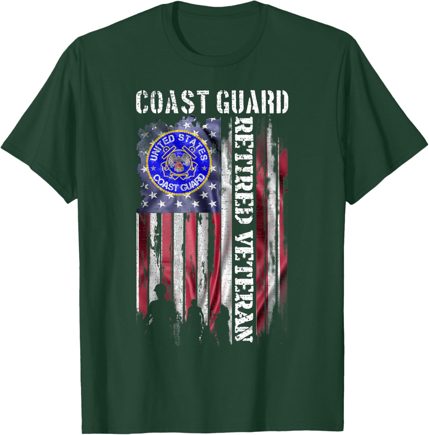 Vintage USA American Flag Coast Guard Proud Retired Veteran T-Shirt - T-Shirt | Forest