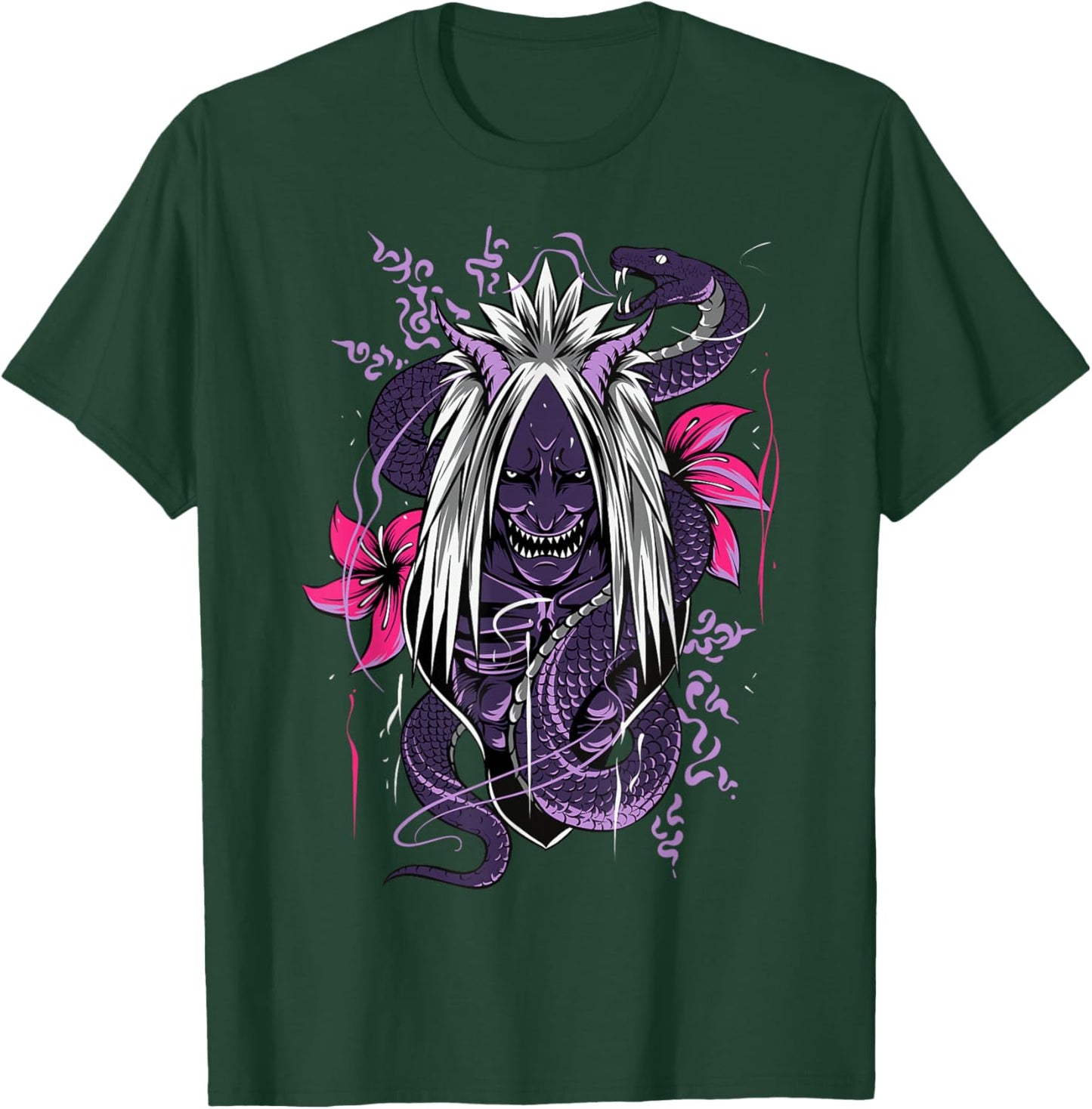 Japanese Anime Mask Kitsune Orochi Samurai Oni Snake T-Shirt - T-Shirt | Forest