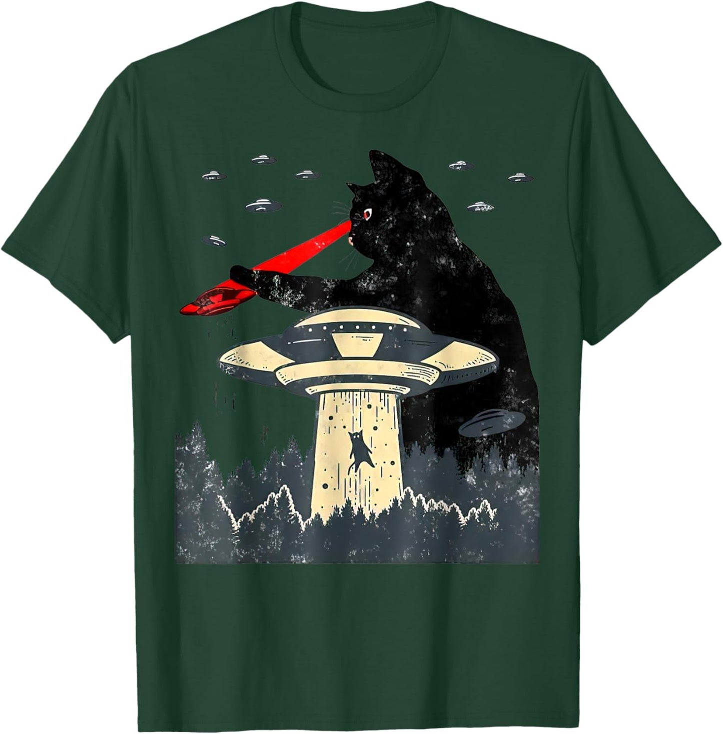 Cat UFO Black Cat, Funny Cat , Cat Graphic, Cat Laser Eye Women T-Shirt - T-Shirt | Forest