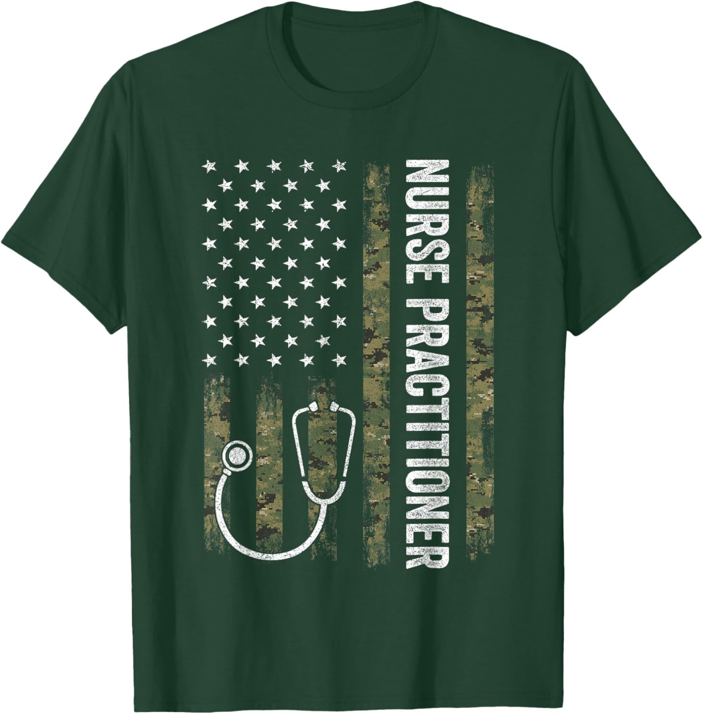 Nursing Shirts Men, Nurse Practitioner USA Flag T-Shirt - T-Shirt | Forest