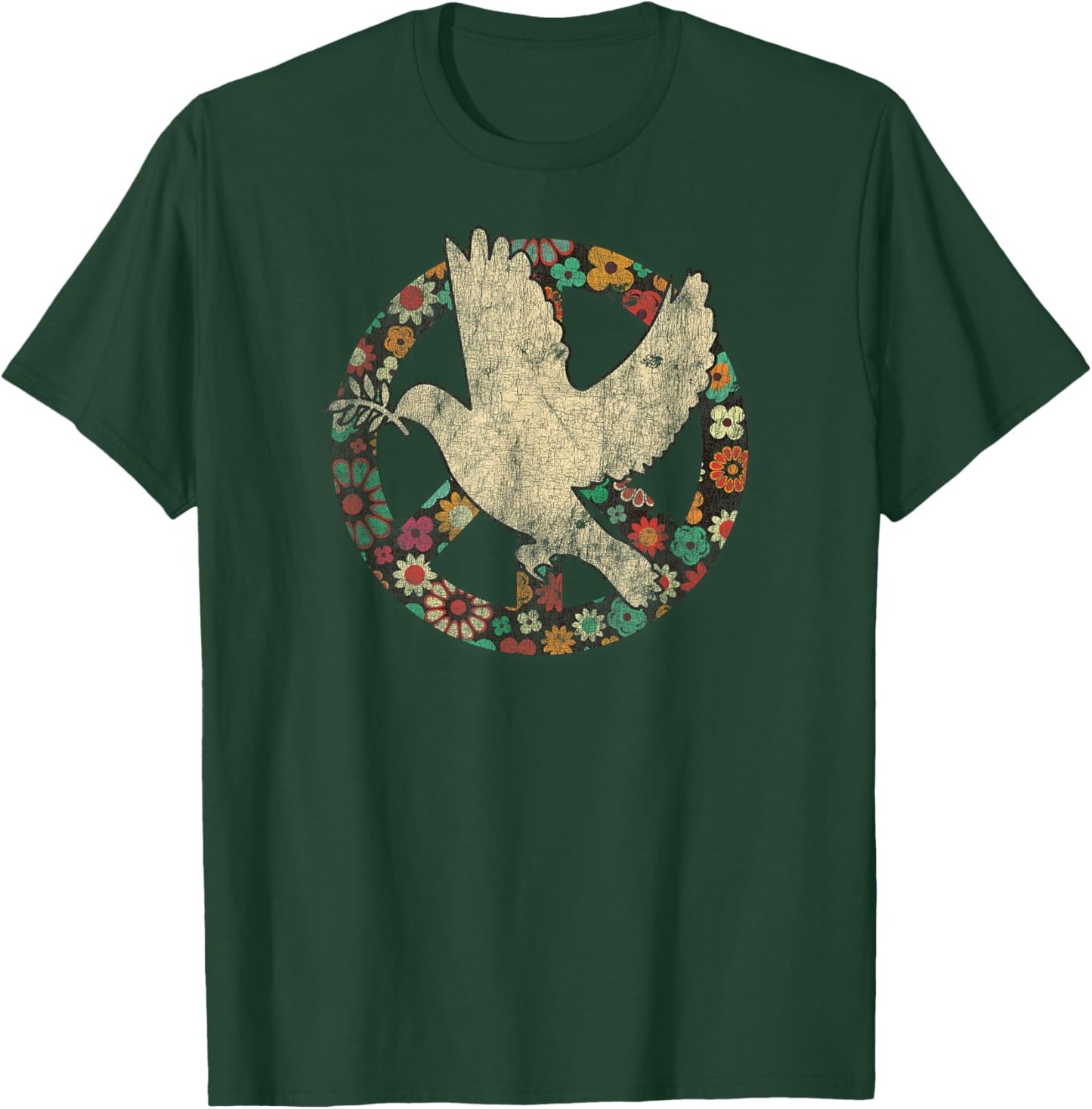 Dove Bird of Distress Peace Sign Kindness and Flower Peace T-Shirt - T-Shirt | Forest
