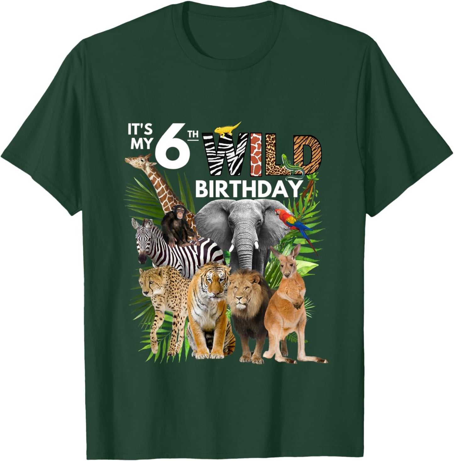 Kids It's My 6th Wild Birthday Safari Animals Zoo Birthday T-Shirt - T-Shirt | Forest