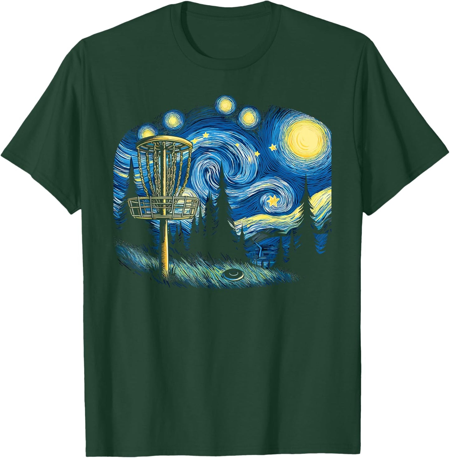 Disc Golf Art Van Gogh Starry Night Cool Disc Golfer Apparel T-Shirt - T-Shirt | Forest