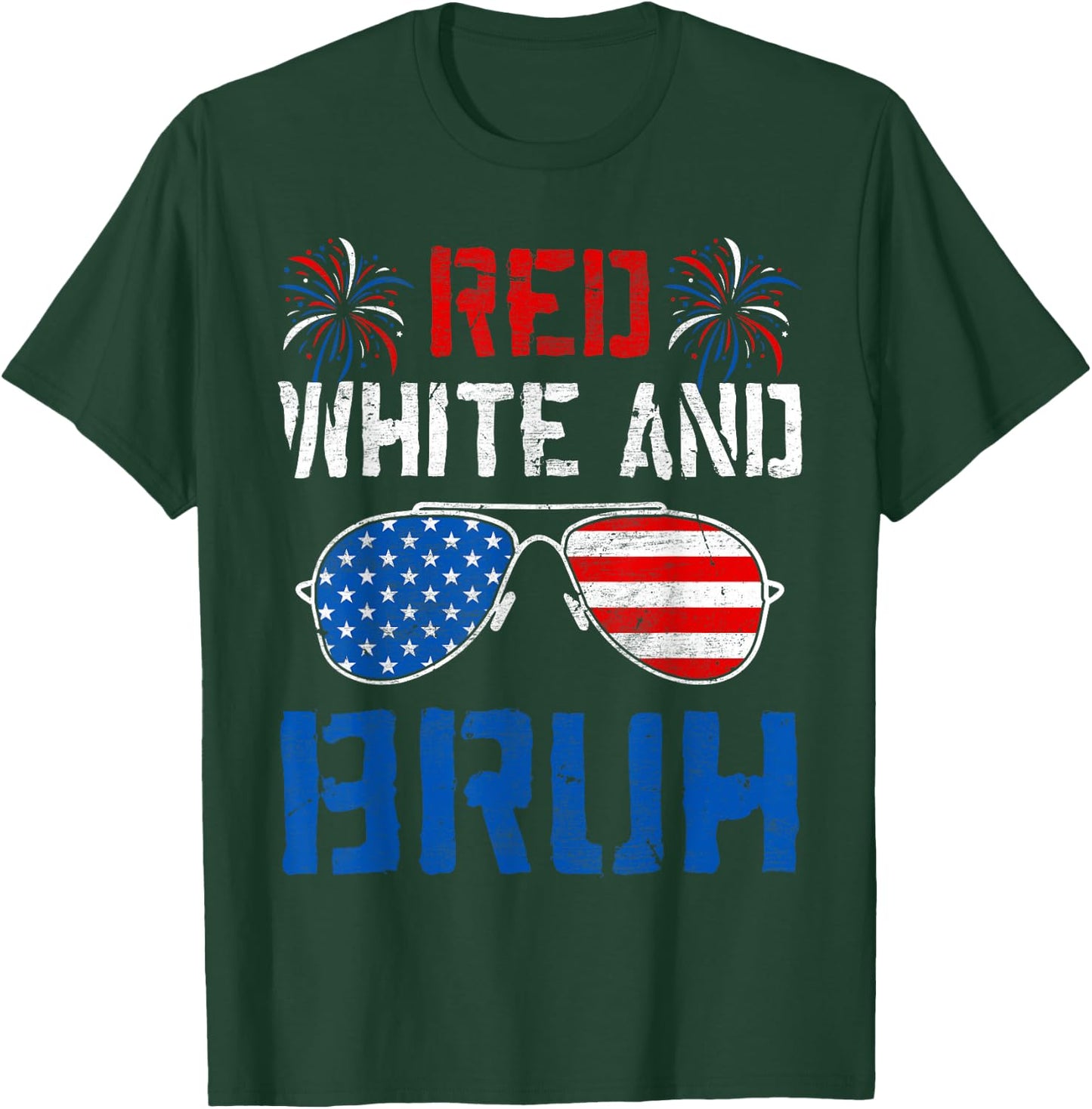Red White And Bruh 4th Of July Boys Patriotic Men Teens Kids T-Shirt - T-Shirt | Forest