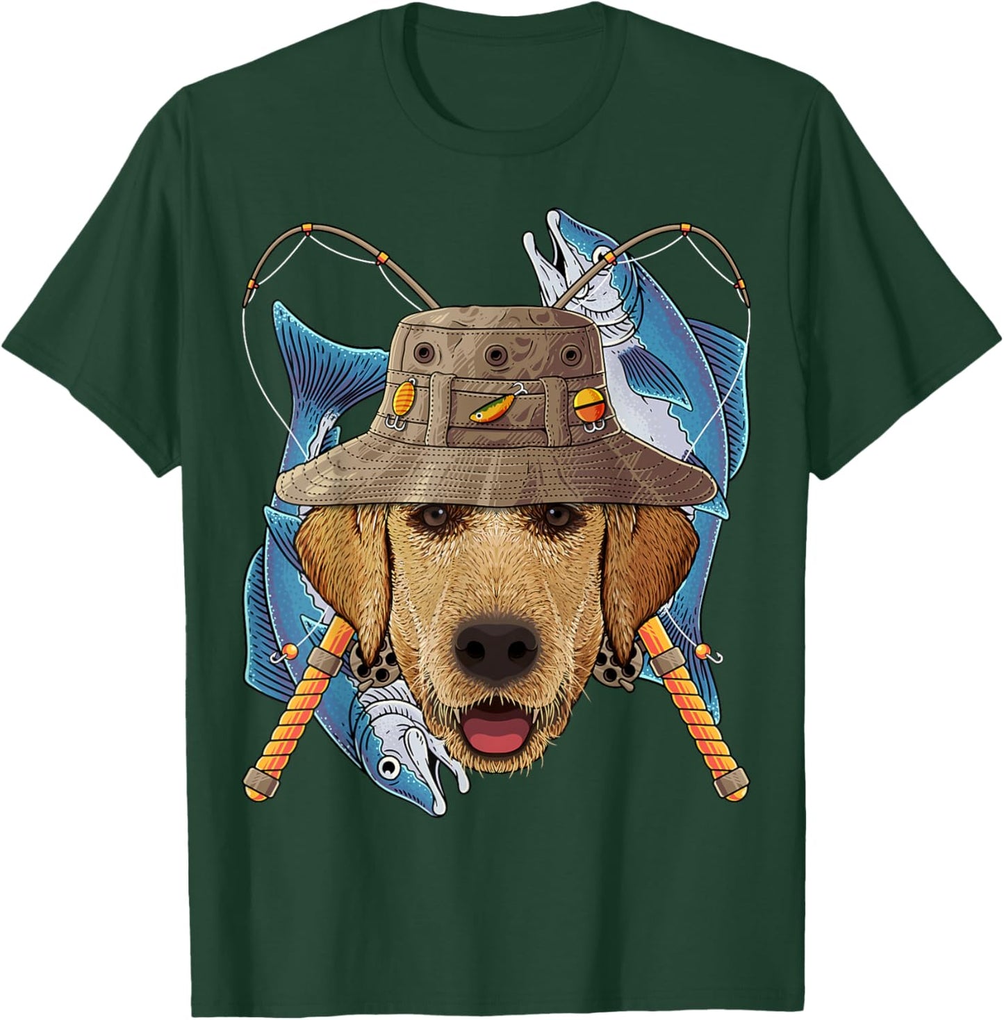 Fishing Labrador Retriever Outdoor Fisherman Fly Fishing T-Shirt - T-Shirt | Forest