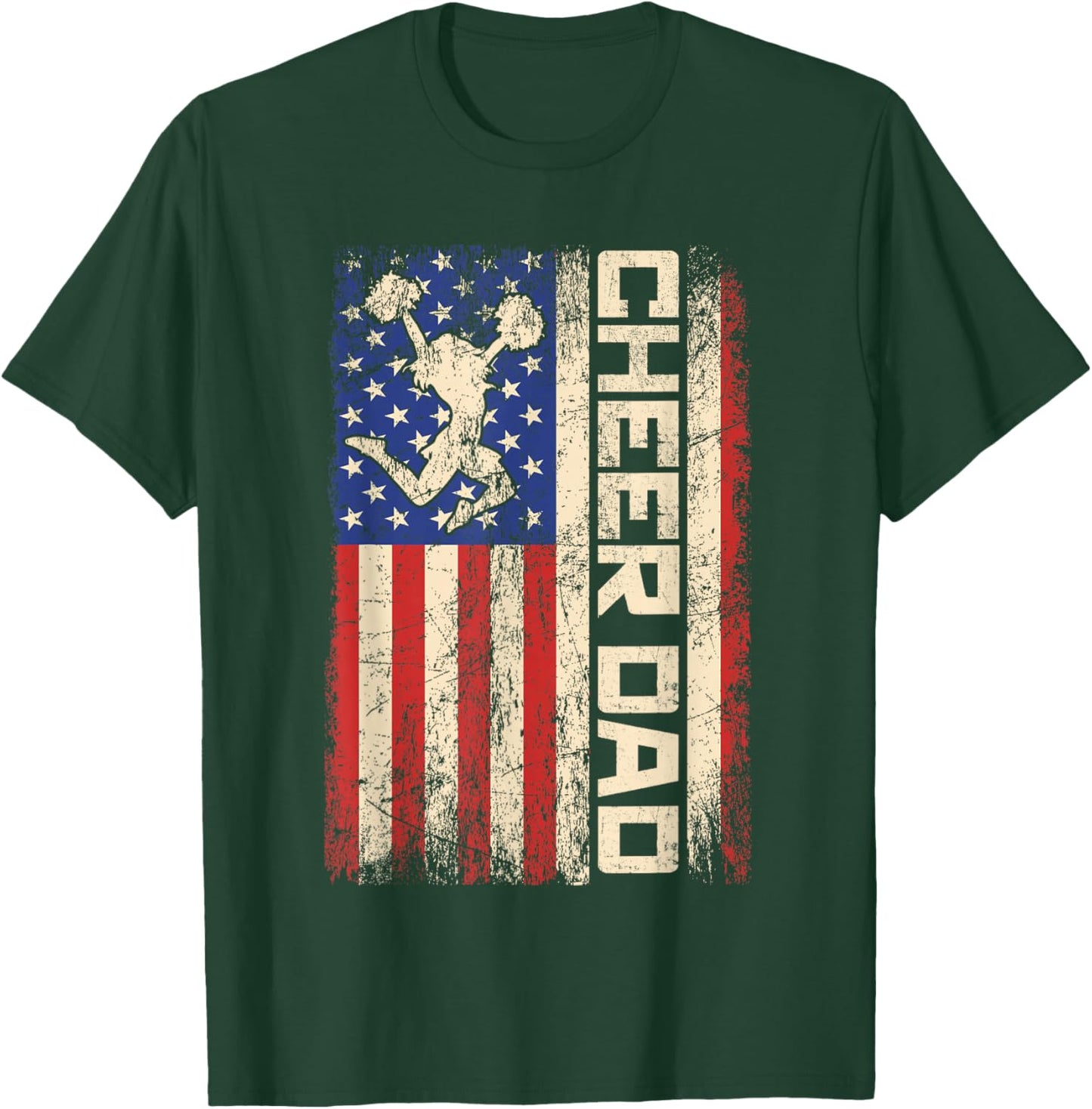 Cheerleader Dad Funny Cheer Dad American US Flag Father Team T-Shirt - T-Shirt | Forest