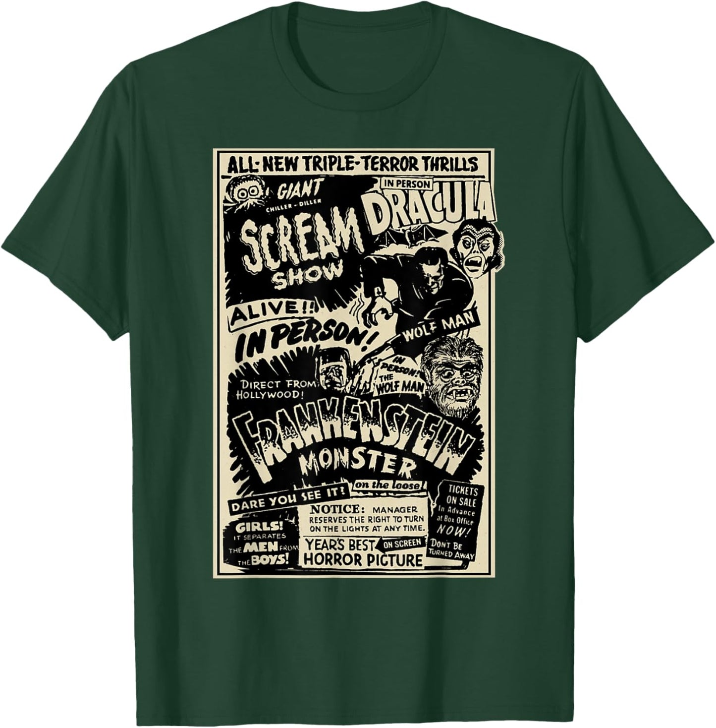 Horror Movie Monster Mummy Dracula Werewolf Frankenstein T-Shirt - T-Shirt | Forest