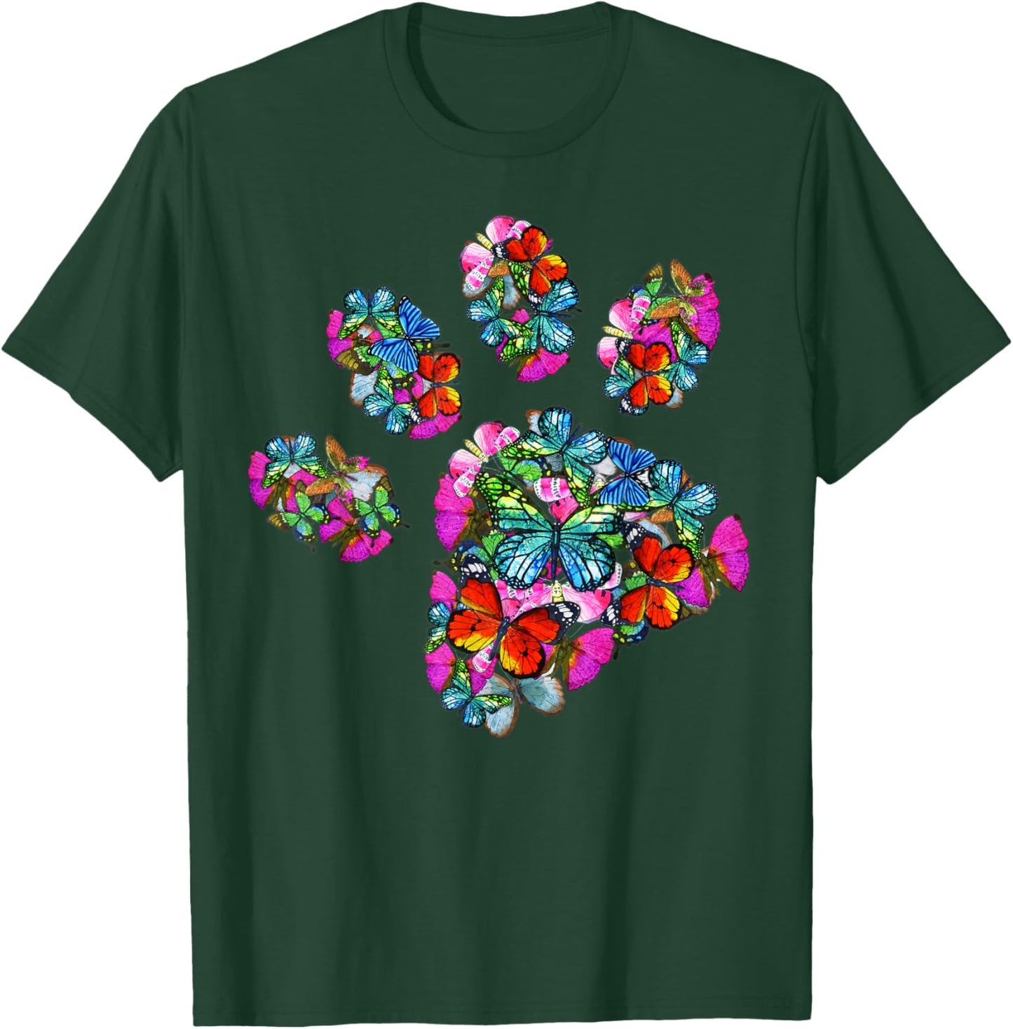 Paw Print of Colorful Butterfly - Cat or Dog Paw T-Shirt - T-Shirt | Forest