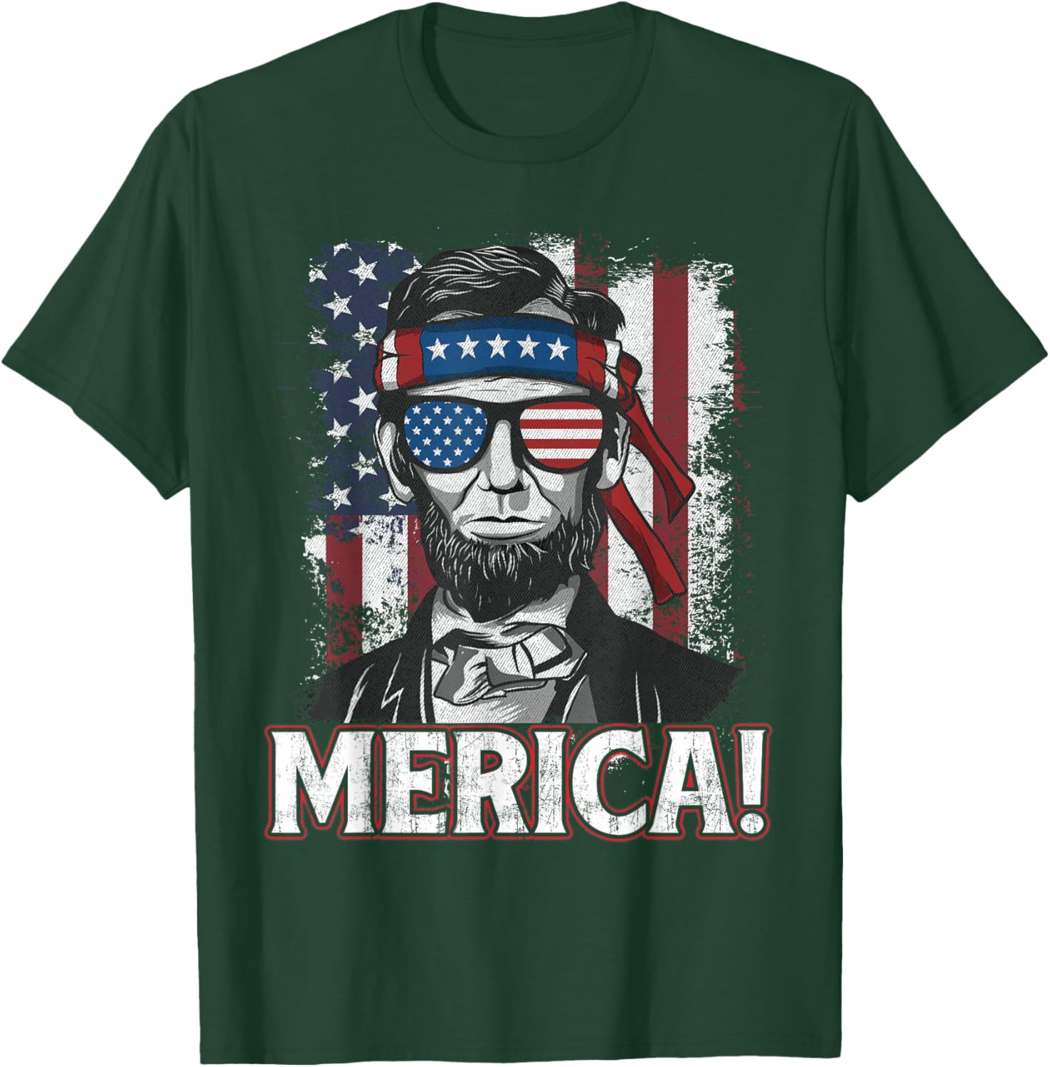 Abraham Lincoln Merica - USA American Flag 4th of July T-Shirt - T-Shirt | Forest