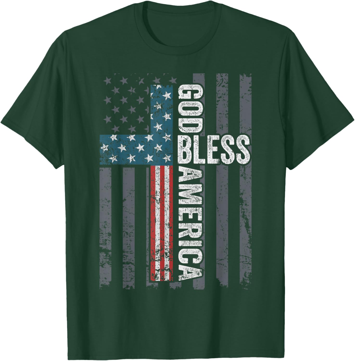 God Bless America - Patriotic Christian Cross USA Flag T-Shirt - T-Shirt | Forest