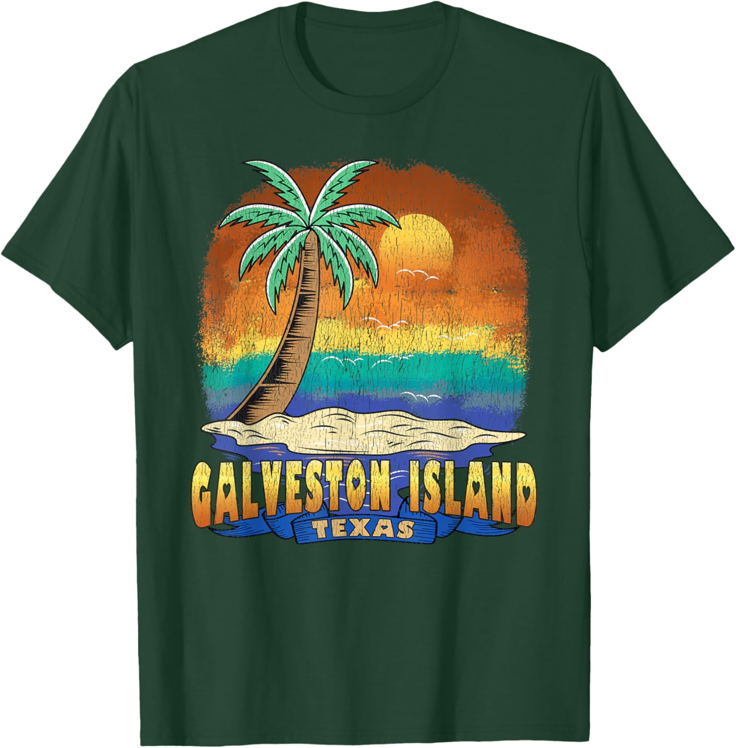 GALVESTON ISLAND TEXAS | Vintage Distressed Souvenir T-Shirt - T-Shirt | Forest