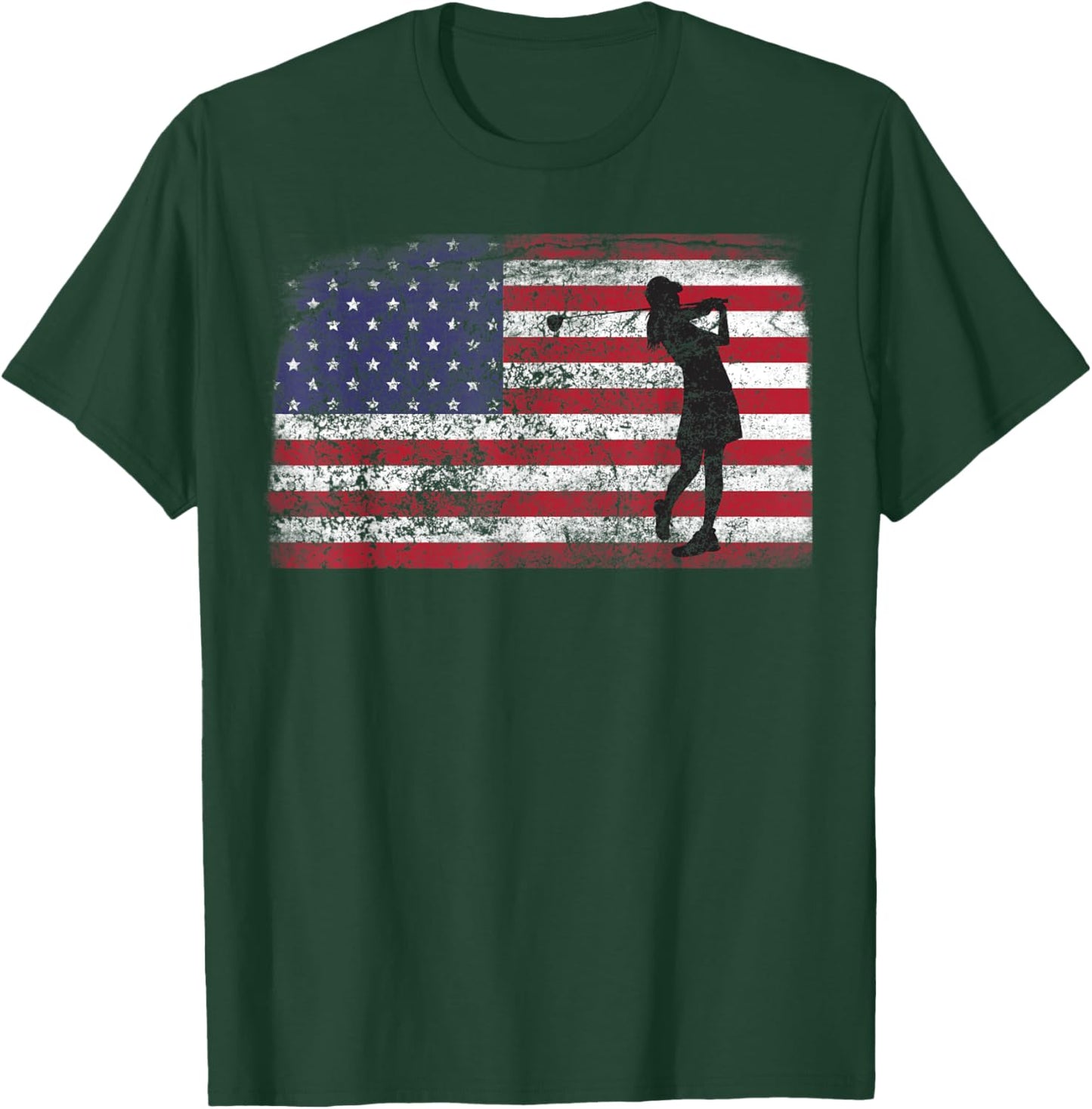 Patriotic Woman Golf Female USA Golfer American Flag T-Shirt - T-Shirt | Forest