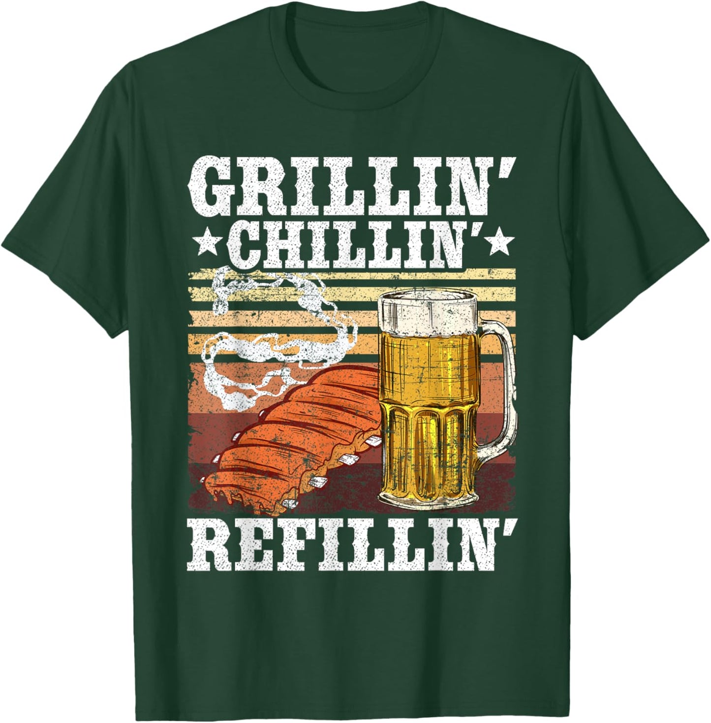 Barbecue Party Smoking Meat BBQ Grilling Chilling Refilling T-Shirt - T-Shirt | Forest