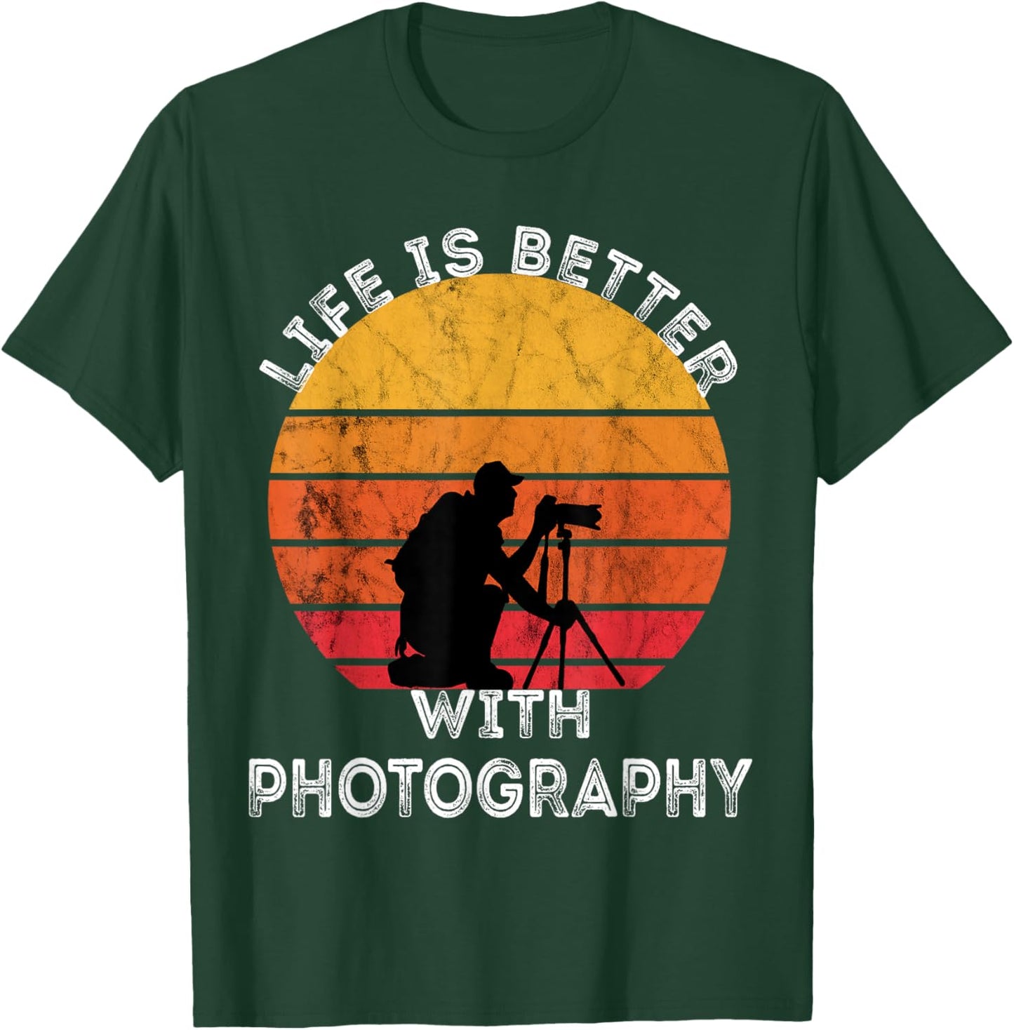 Photographer Camera Lover Retro Vintage Sunset Photography T-Shirt - T-Shirt | Forest