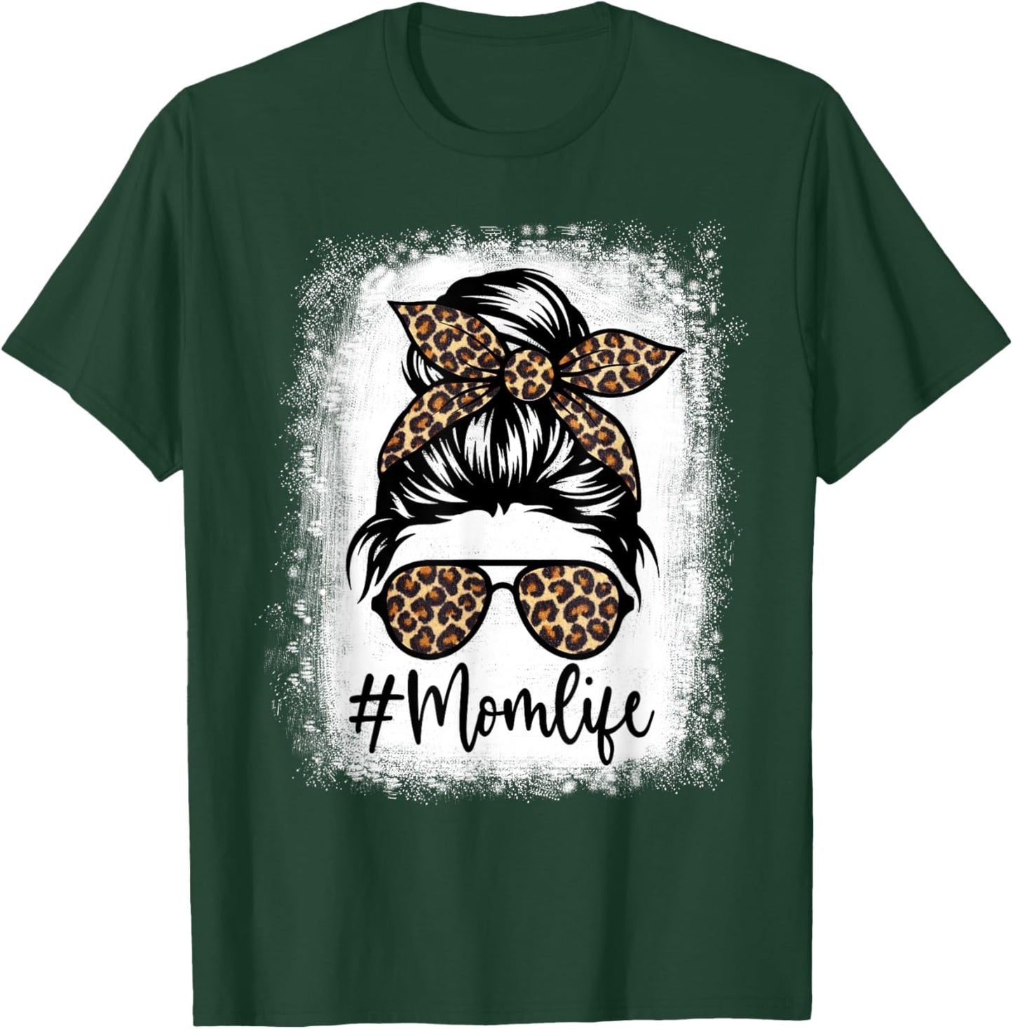 Women Mom Life Bleached Shirt Mom Life Leopard Messy Bun T-Shirt - T-Shirt | Forest