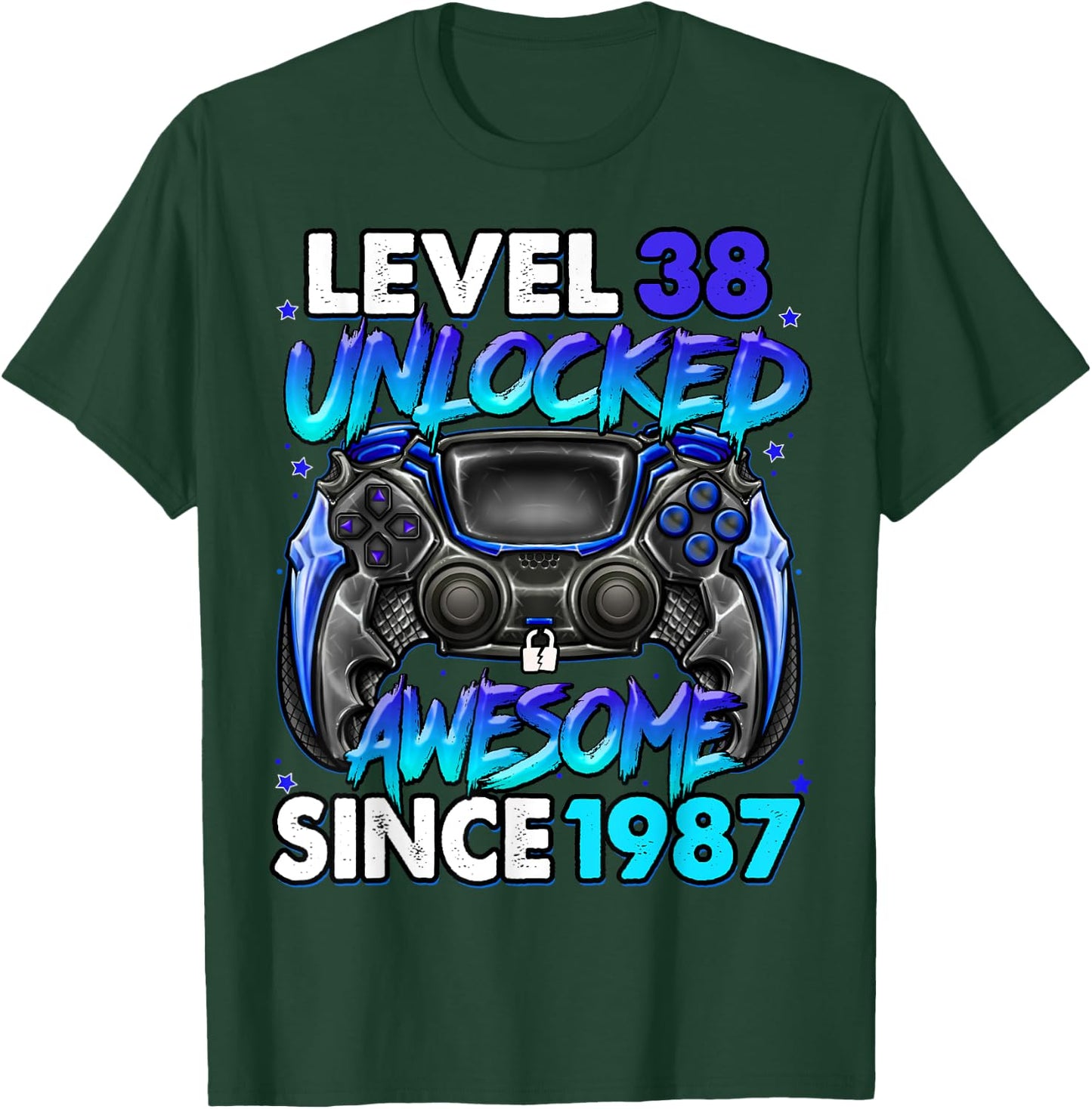 Level 38 Unlocked Awesome Since 1987 38th Birthday Gaming T-Shirt - T-Shirt | Forest