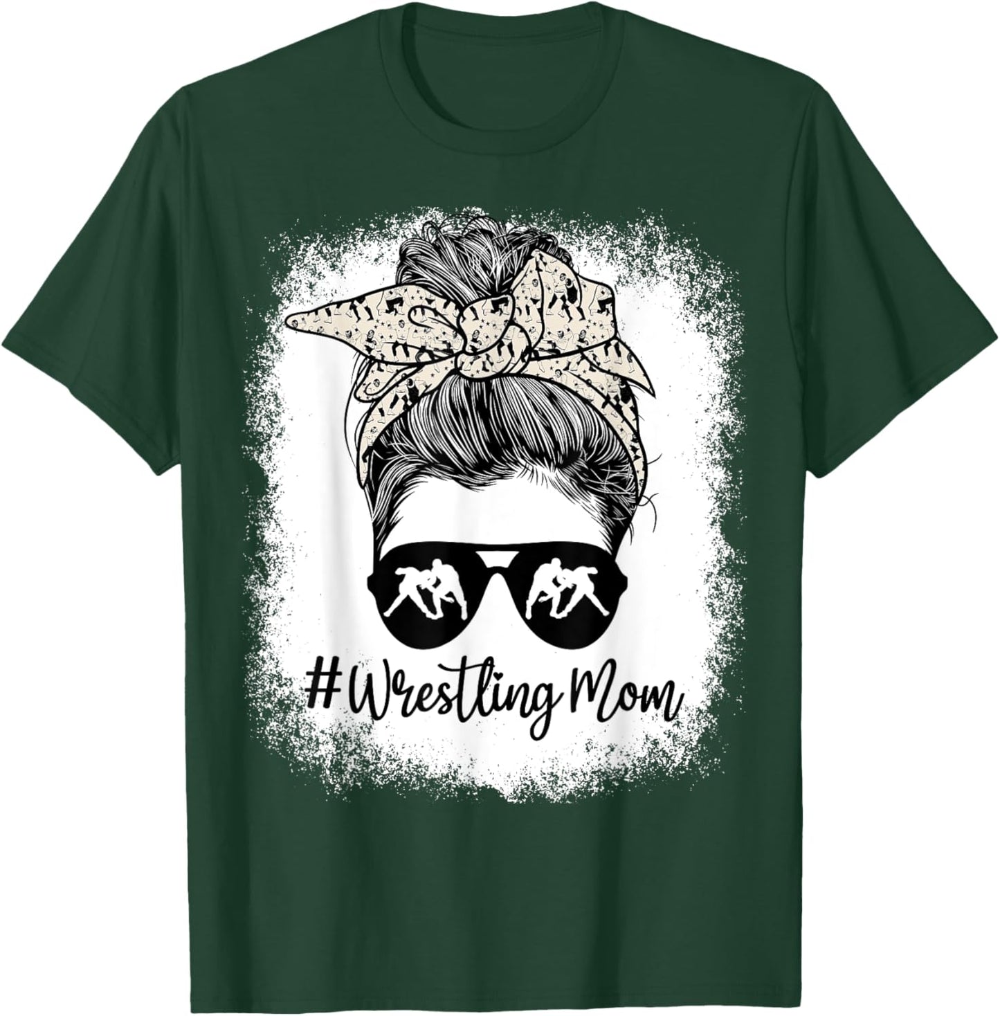 Bleached Life Wrestling Mom Leopard Messy bun Glasses T-Shirt - T-Shirt | Forest