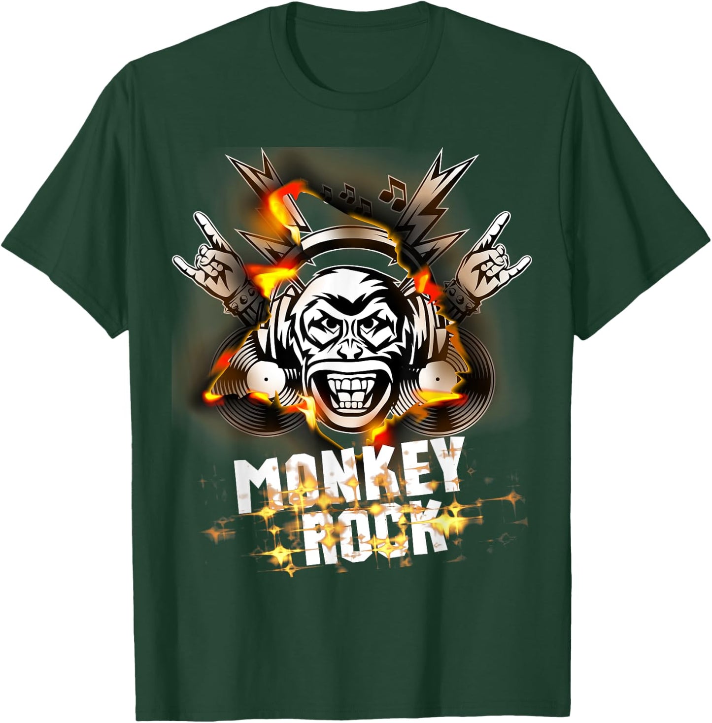 Monkey Punks Band on Fire Classic Rock and Roll Never Die T-Shirt - T-Shirt | Forest