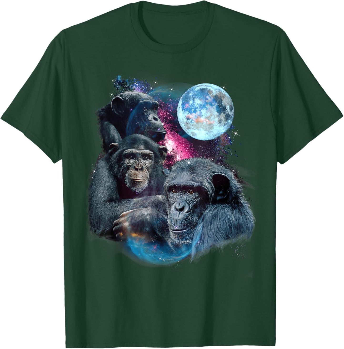 3 Moon Chimpanzee Art Monkey Chimp Ape Animal Lover Novelty T-Shirt - T-Shirt | Forest