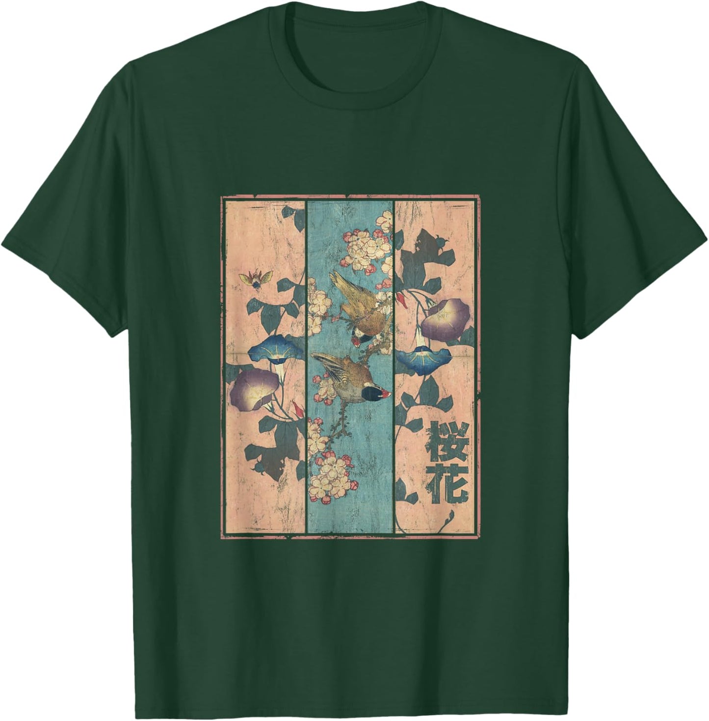 Japanese Aesthetic Birds And Cherry Blossoms Japan Art T-Shirt - T-Shirt | Forest