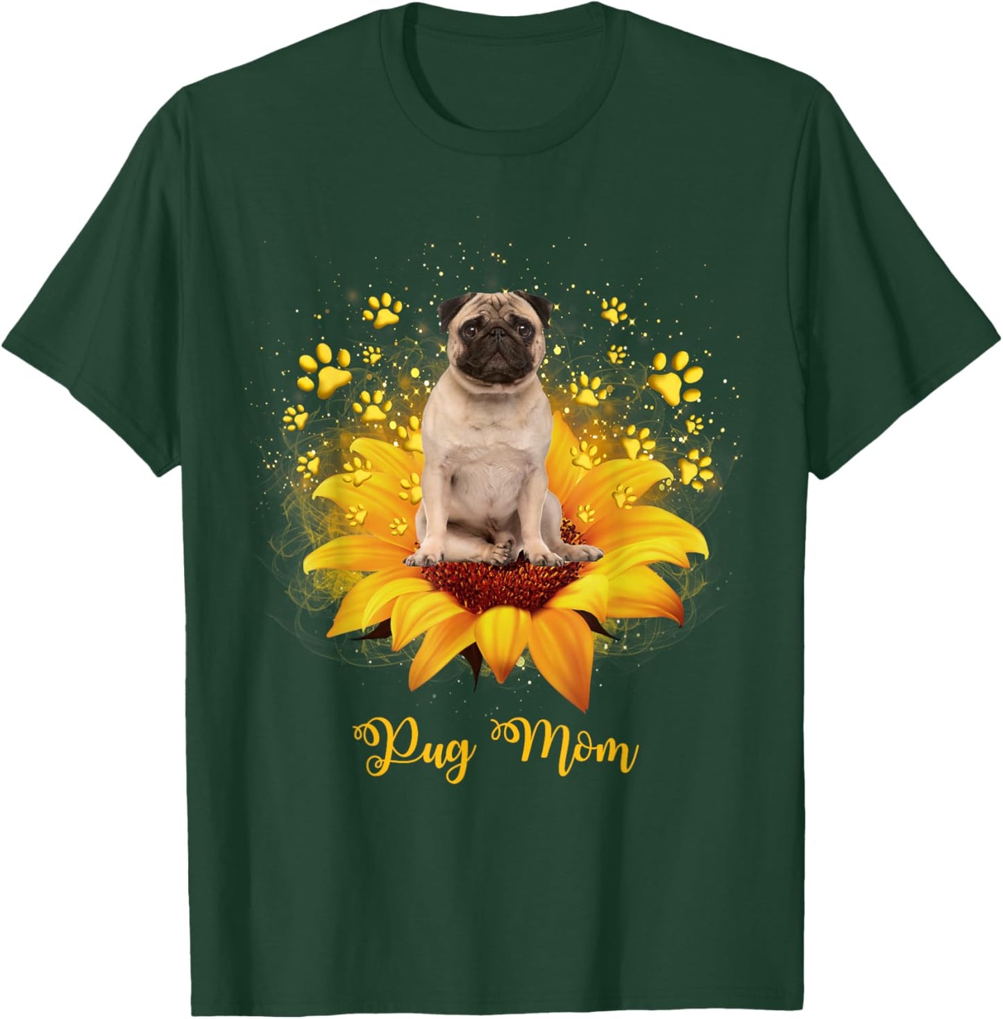 Pug Mom Sunflower With Dog Paw Mother's Day T-Shirt - T-Shirt | Forest
