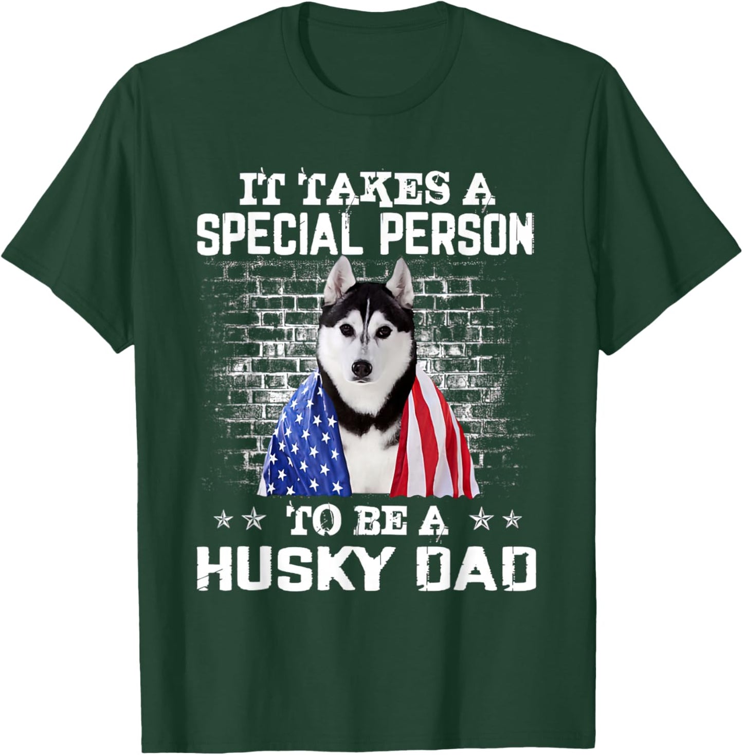Husky Dad With Proud American Flag Dog Father's Day Women T-Shirt - T-Shirt | Forest