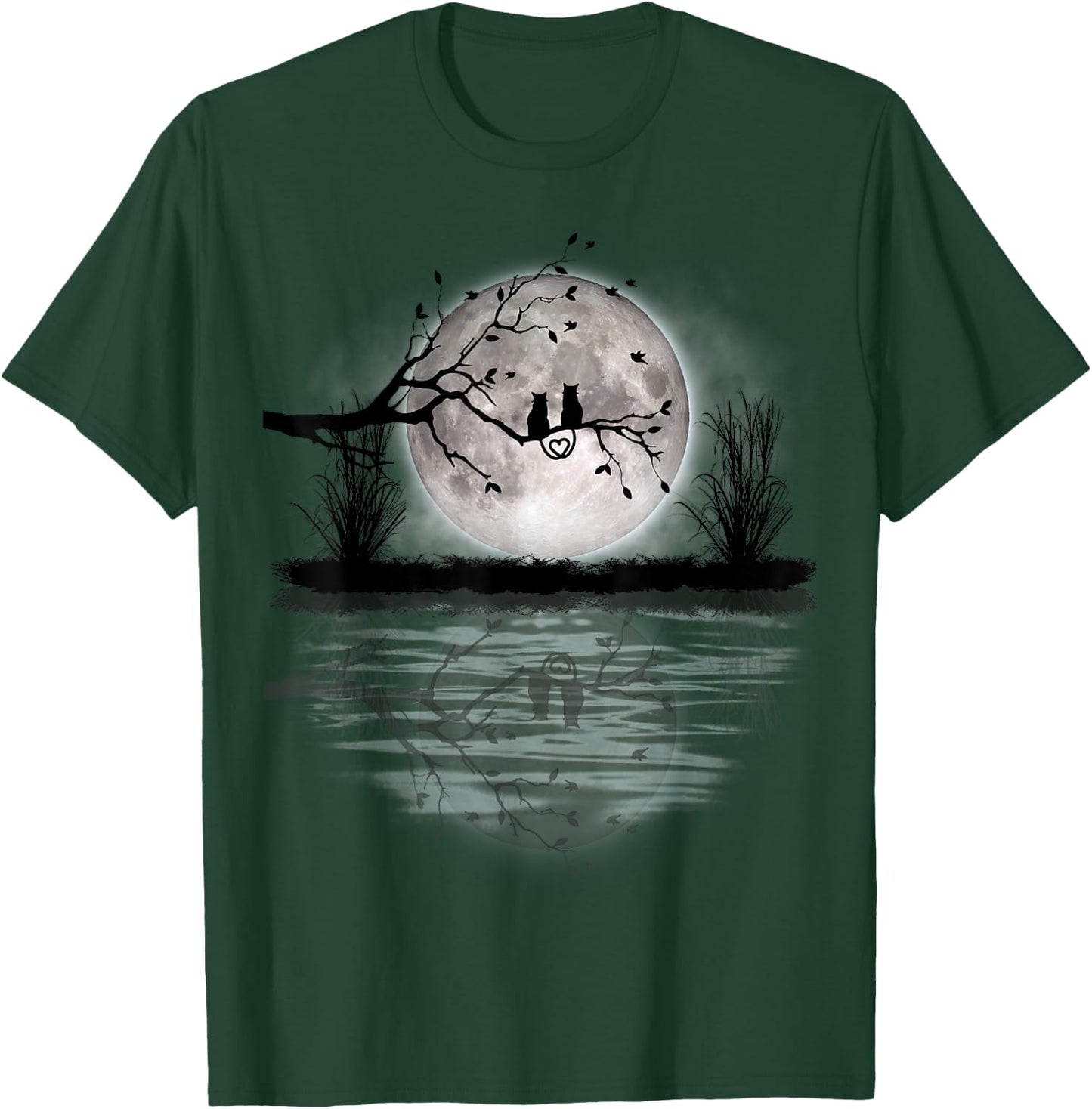 Scary Full Moon Love 2 Black Cats Halloween Fun T-Shirt - T-Shirt | Forest