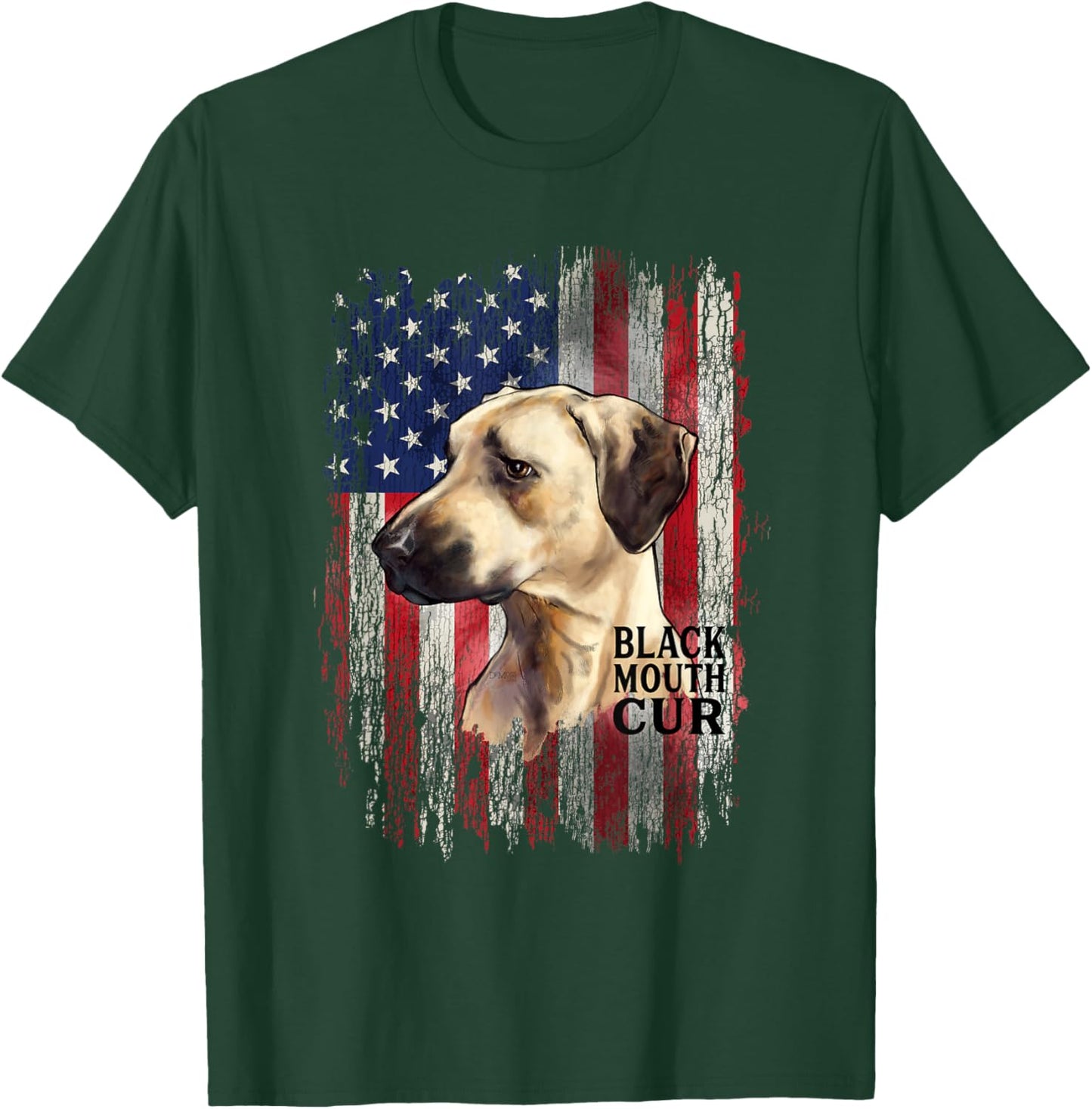 Black Mouth Cur Dog Owner, Yellow Cur Pet Dog Lover USA Flag Women Kids Men T-Shirt - T-Shirt | Forest