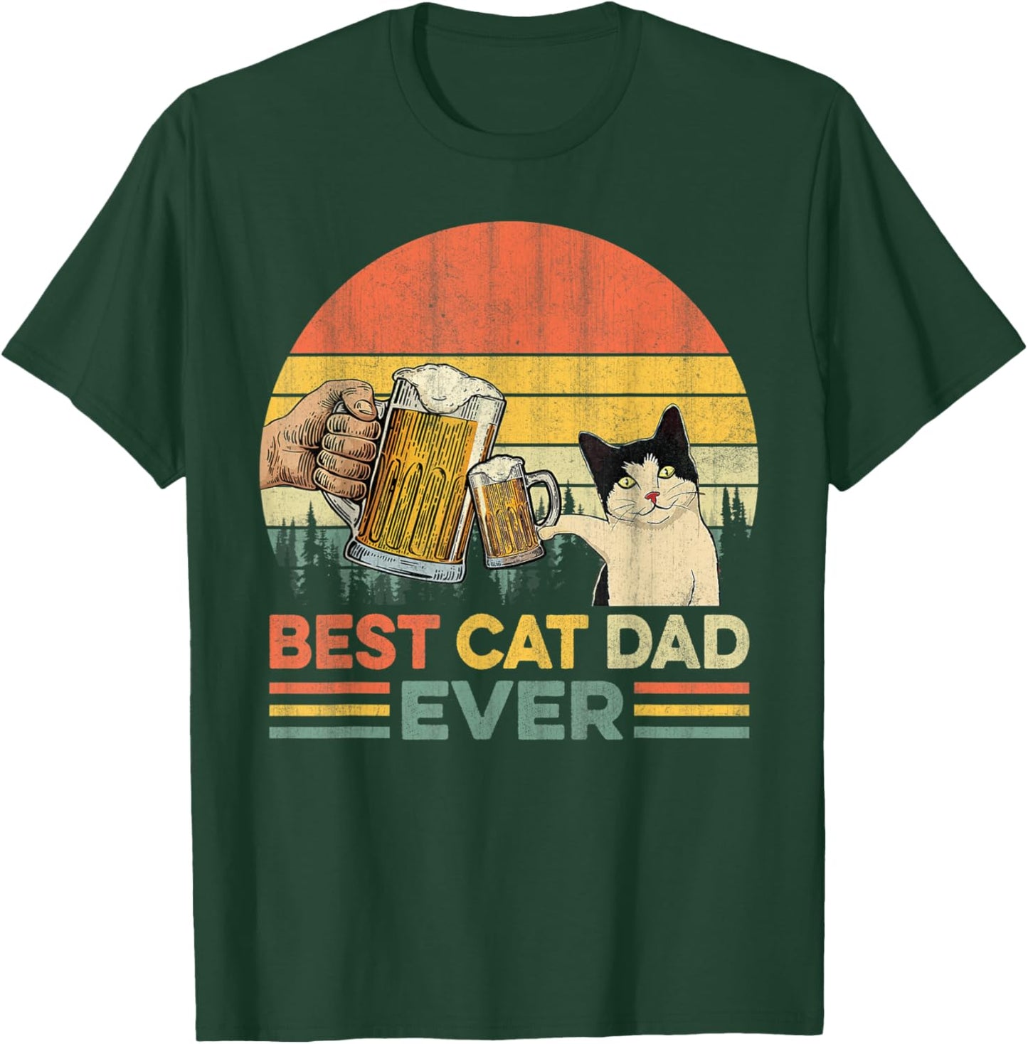 Vintage Best Cat Dad Ever Funny Beer Drinking Men T-Shirt - T-Shirt | Forest