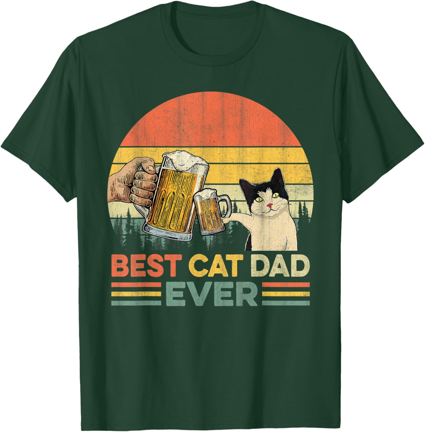Vintage Best Cat Dad Ever Funny Beer Drinking Men T-Shirt - T-Shirt | Forest