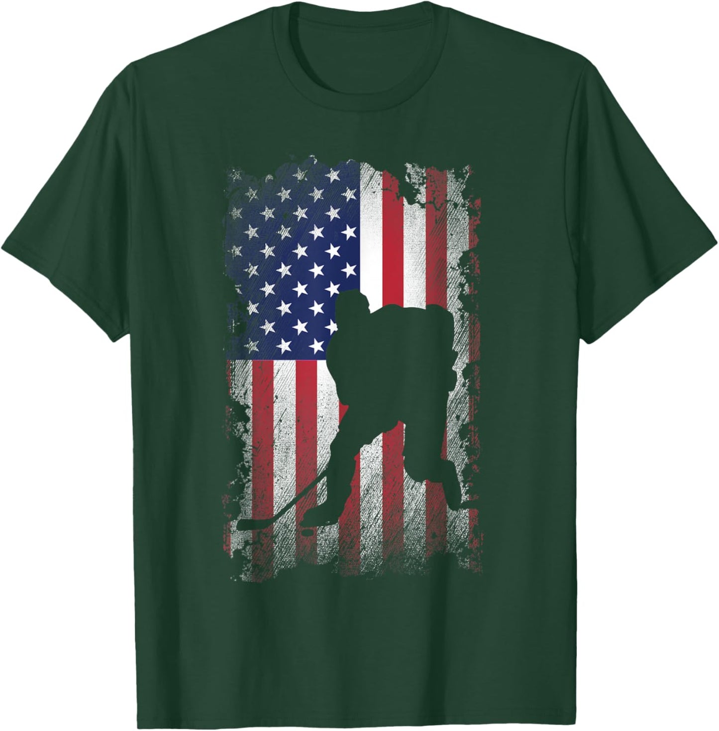 Distressed American Flag Hockey USA Patriotic Gift Women Kids Men T-Shirt - T-Shirt | Forest