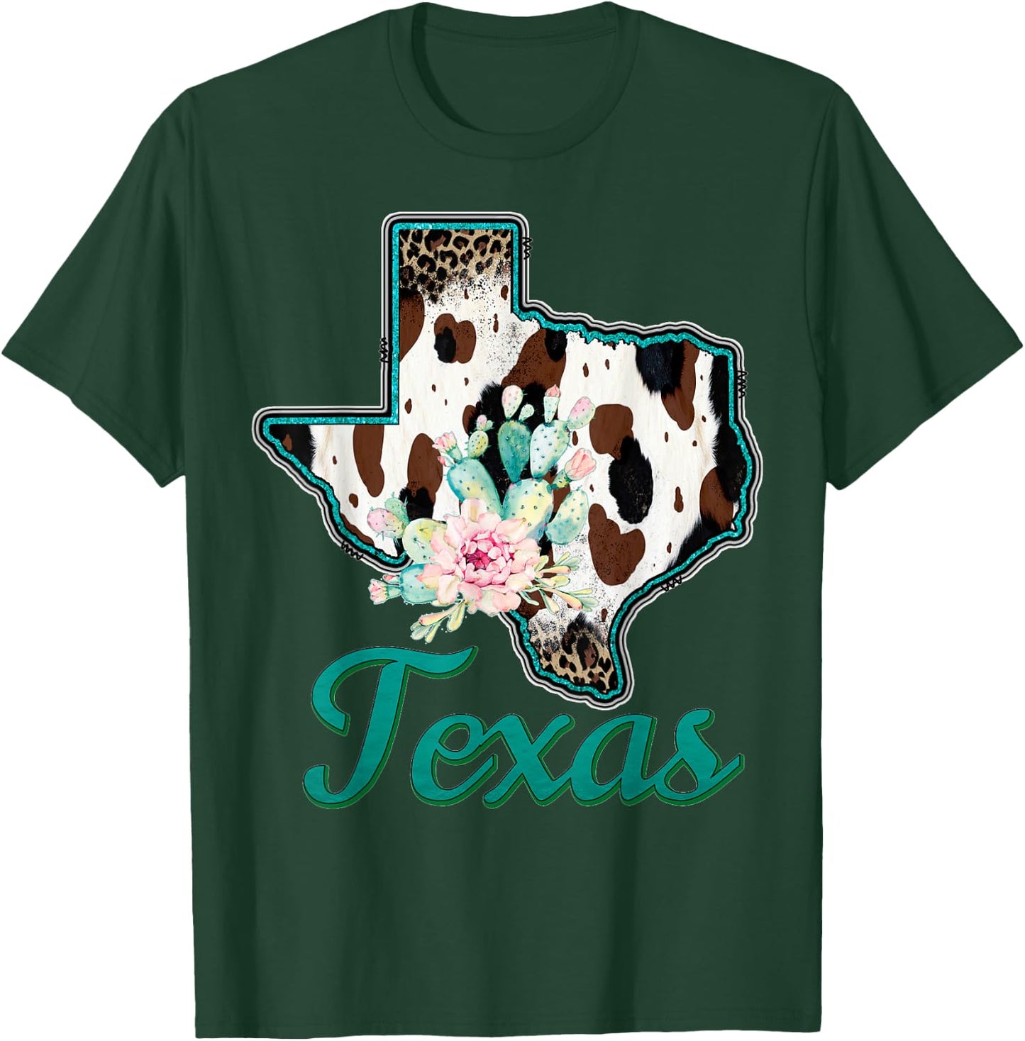 Animal Print Texas Lone Star State Cowboy Howdy Longhorn T-Shirt - T-Shirt | Forest