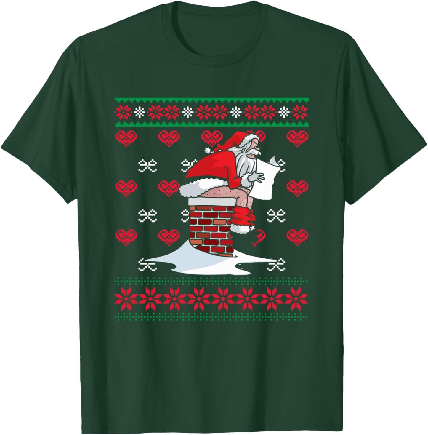 Santa Pooping Down Chimney Ugly Xmas Sweater Christmas T-Shirt - T-Shirt | Forest