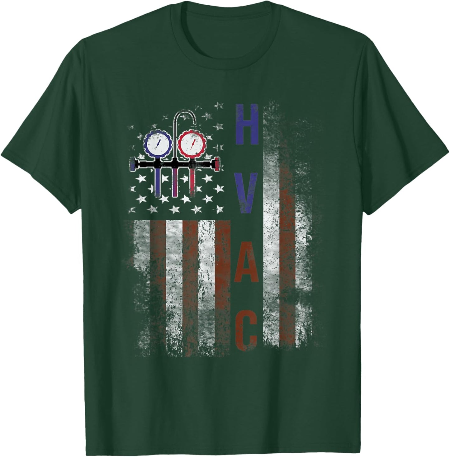 HVAC Techniacian Men American Flag USA Vintage Gift T-Shirt - T-Shirt | Forest