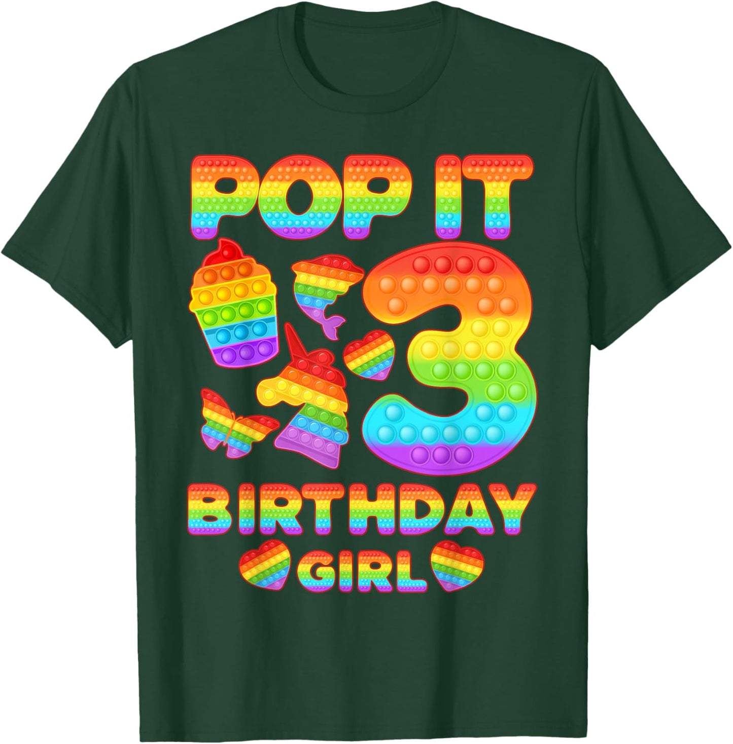 Kids Pop It 3 Year old 3rd Birthday Girl Shirt Pop it Party T-Shirt - T-Shirt | Forest