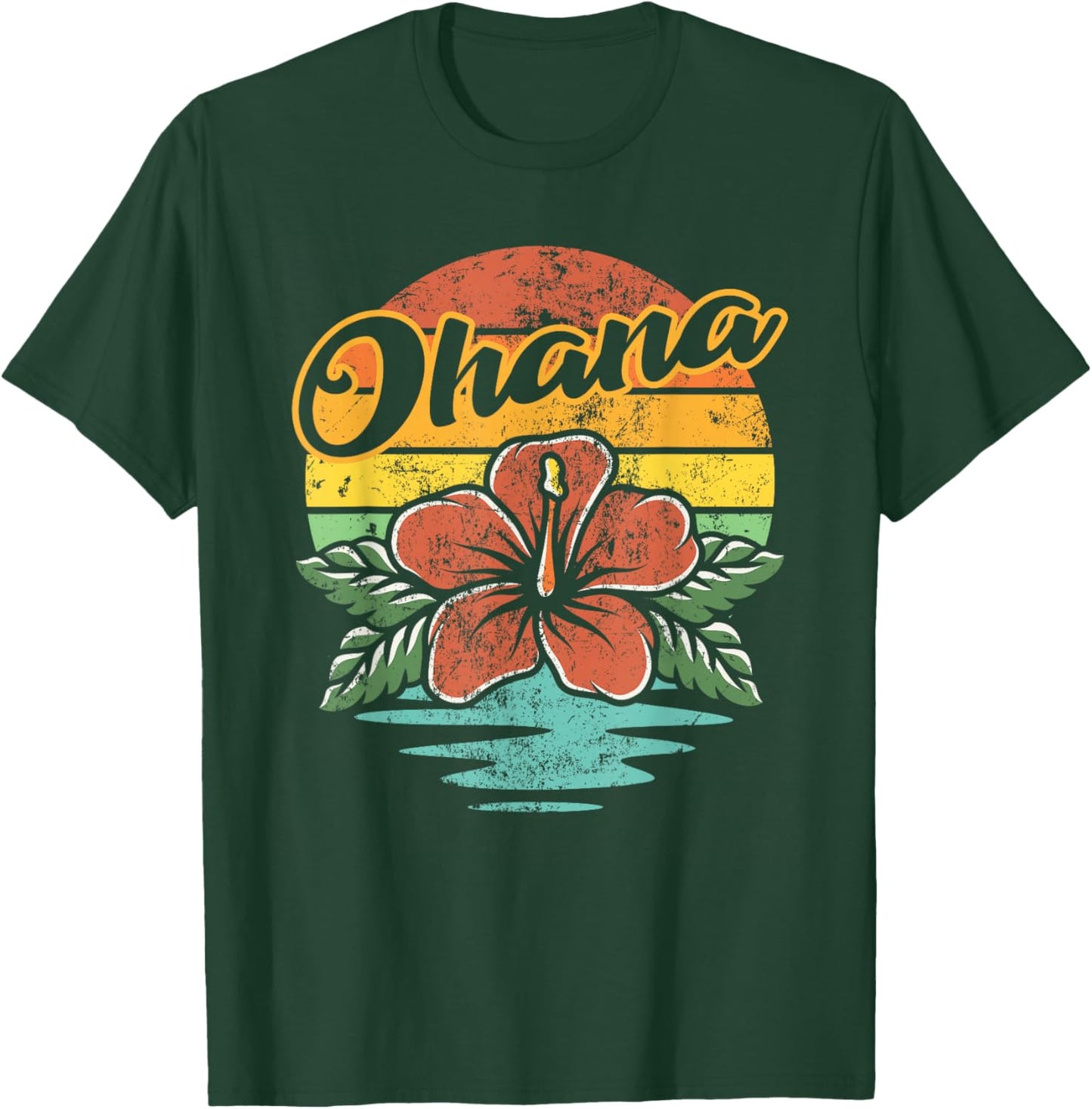Ohana Hawaiian Family Vintage Retro Hawaii Hibiscus Flower T-Shirt - T-Shirt | Forest