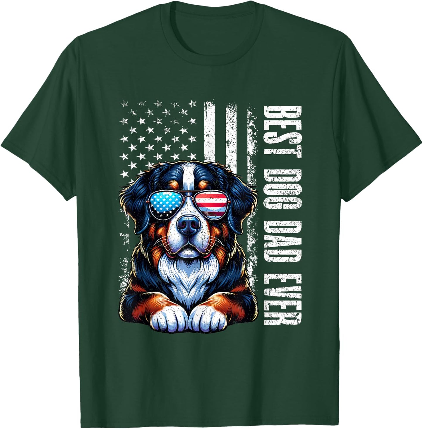Best Dog Dad Ever Bernese Mountain American Flag Vintage T-Shirt - T-Shirt | Forest