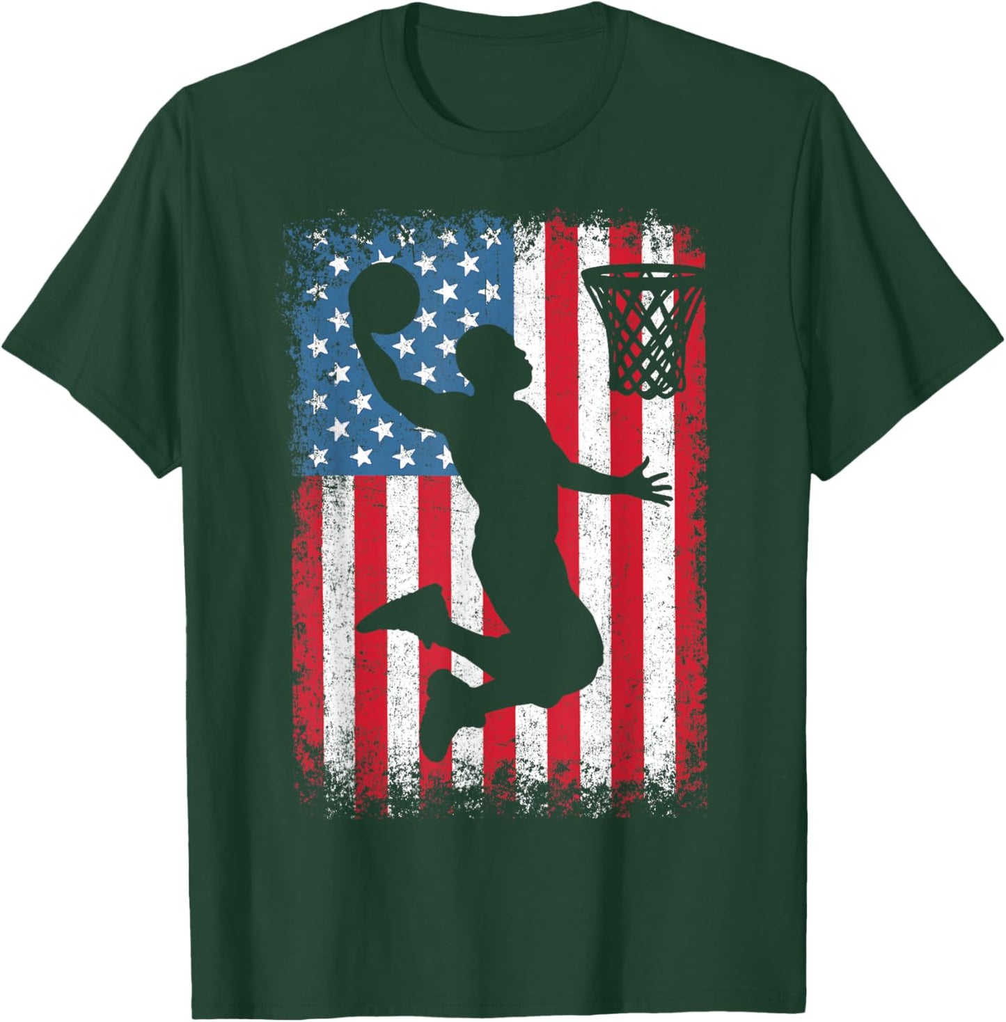 American Patriotic Basketball 4th of July USA Flag Men Boys T-Shirt - T-Shirt | Forest