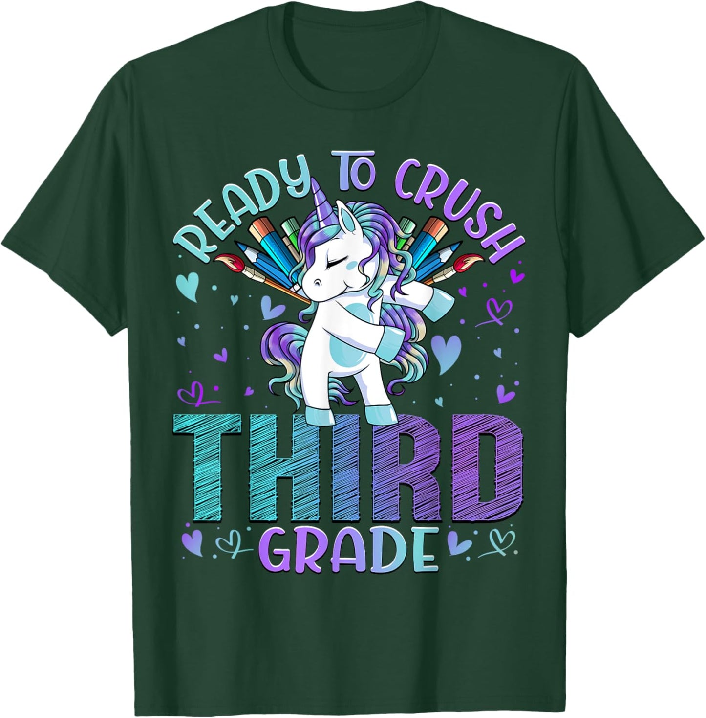 Ready to Crush Third 3rd Grade Back To School Unicorn Kids T-Shirt - T-Shirt | Forest