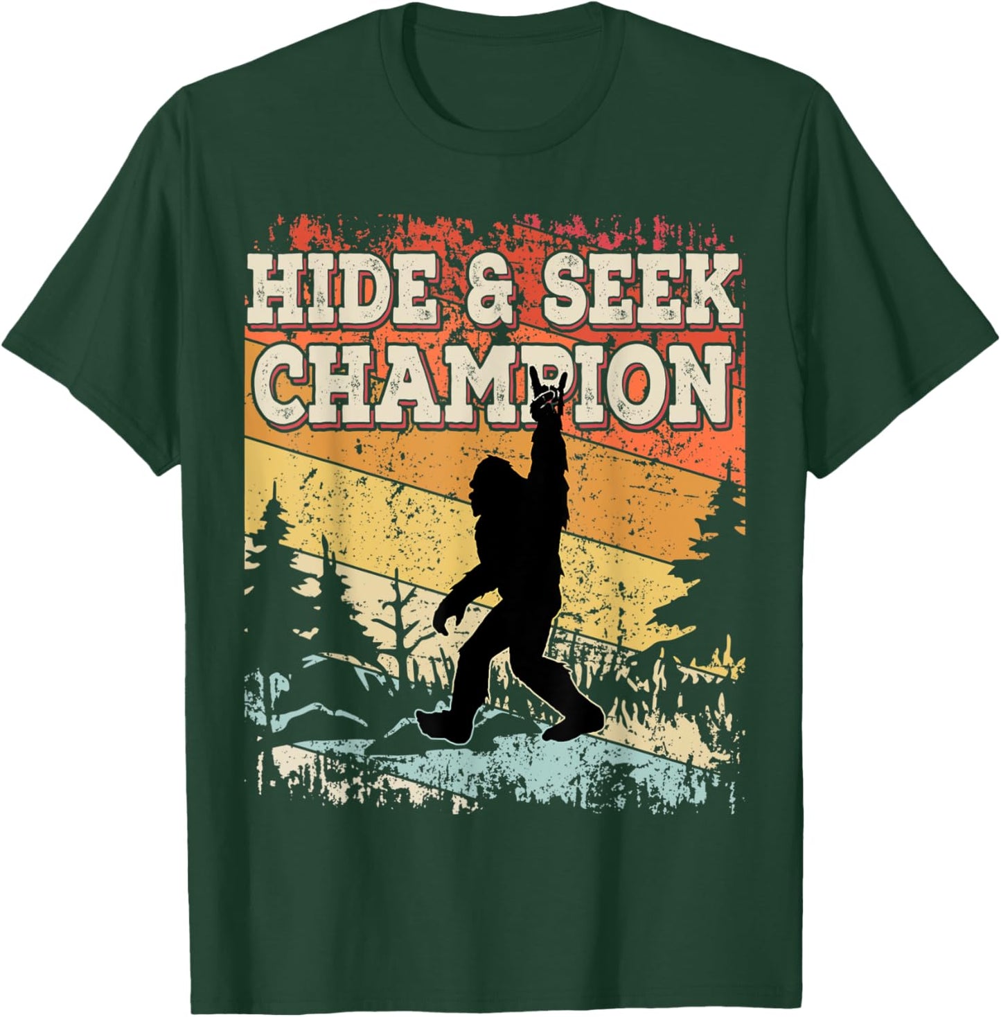 Retro Bigfoot Hide And Seek Champion Vintage Distressed T-Shirt - T-Shirt | Forest