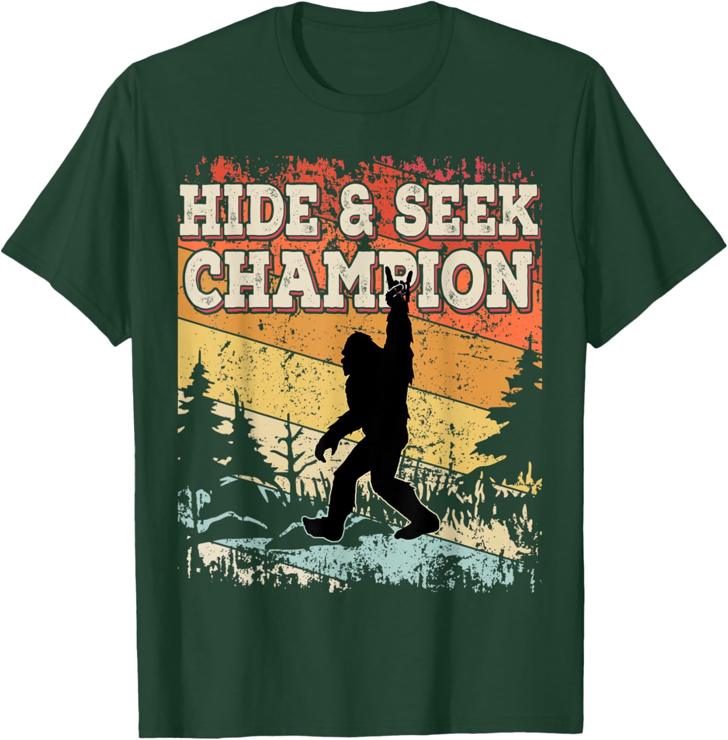Retro Bigfoot Hide And Seek Champion Vintage Distressed T-Shirt - T-Shirt | Forest