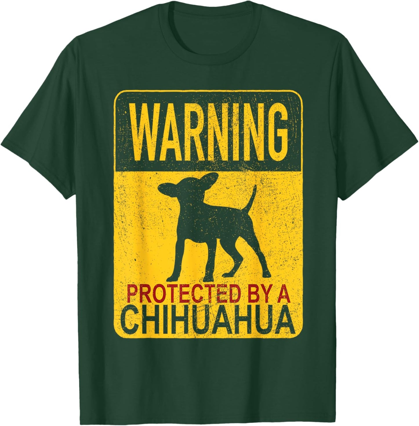 Warning Protected By A Chihuahua - Chihuahua Lover - Adults - Black - Small - Short Sleeve - Cotton & Polyester - Classic Fit - Embroidery - Dog Theme T-Shirt - T-Shirt | Forest