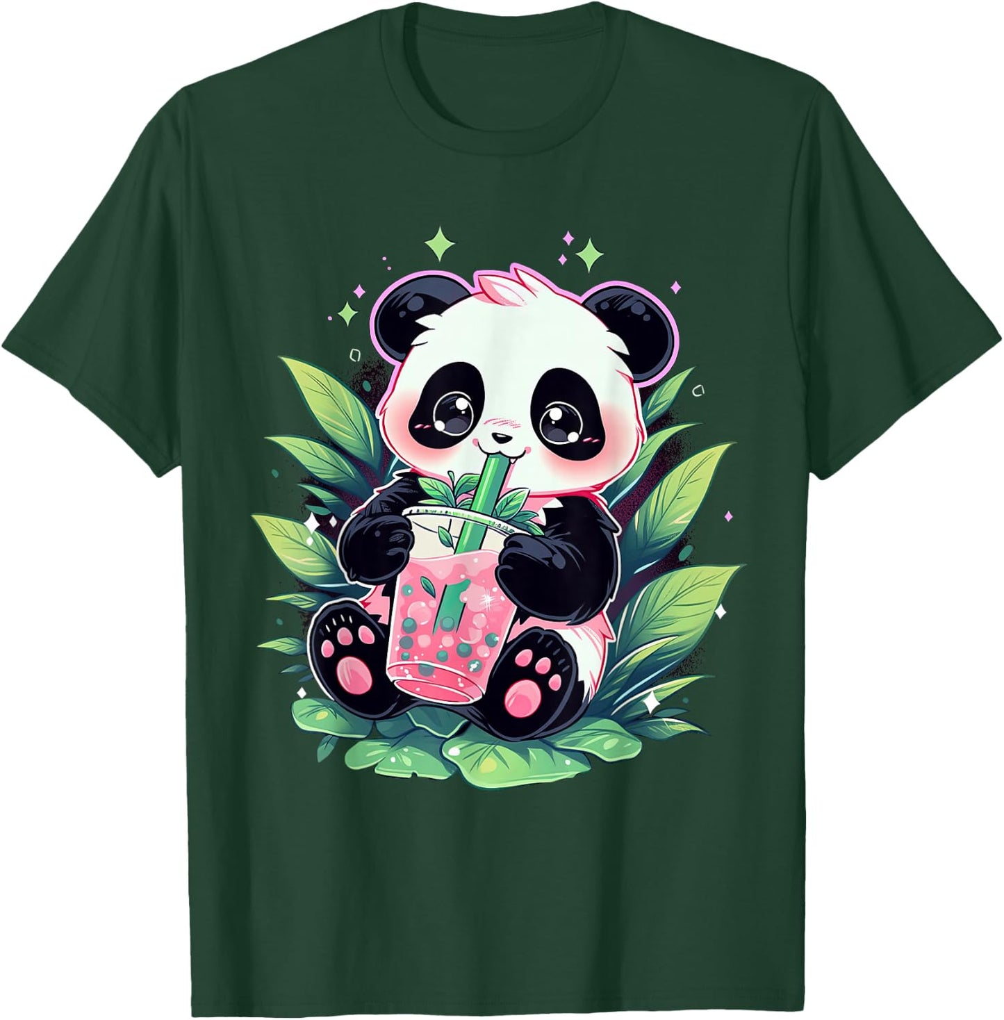 Cute Panda Drinking Bubble Tea Milk Anime Kawaii T-Shirt - T-Shirt | Forest
