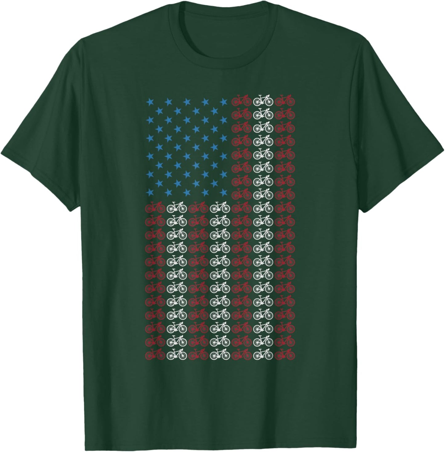 Bicycle American Flag 4th of July Cycling Cyclist Men Women T-Shirt - T-Shirt | Forest