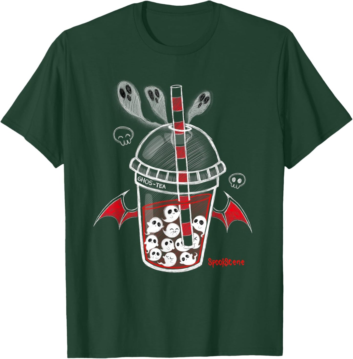 Spookscene Ghos-Tea Spooky Boba Emo Goth Alt Red T-Shirt - T-Shirt | Forest