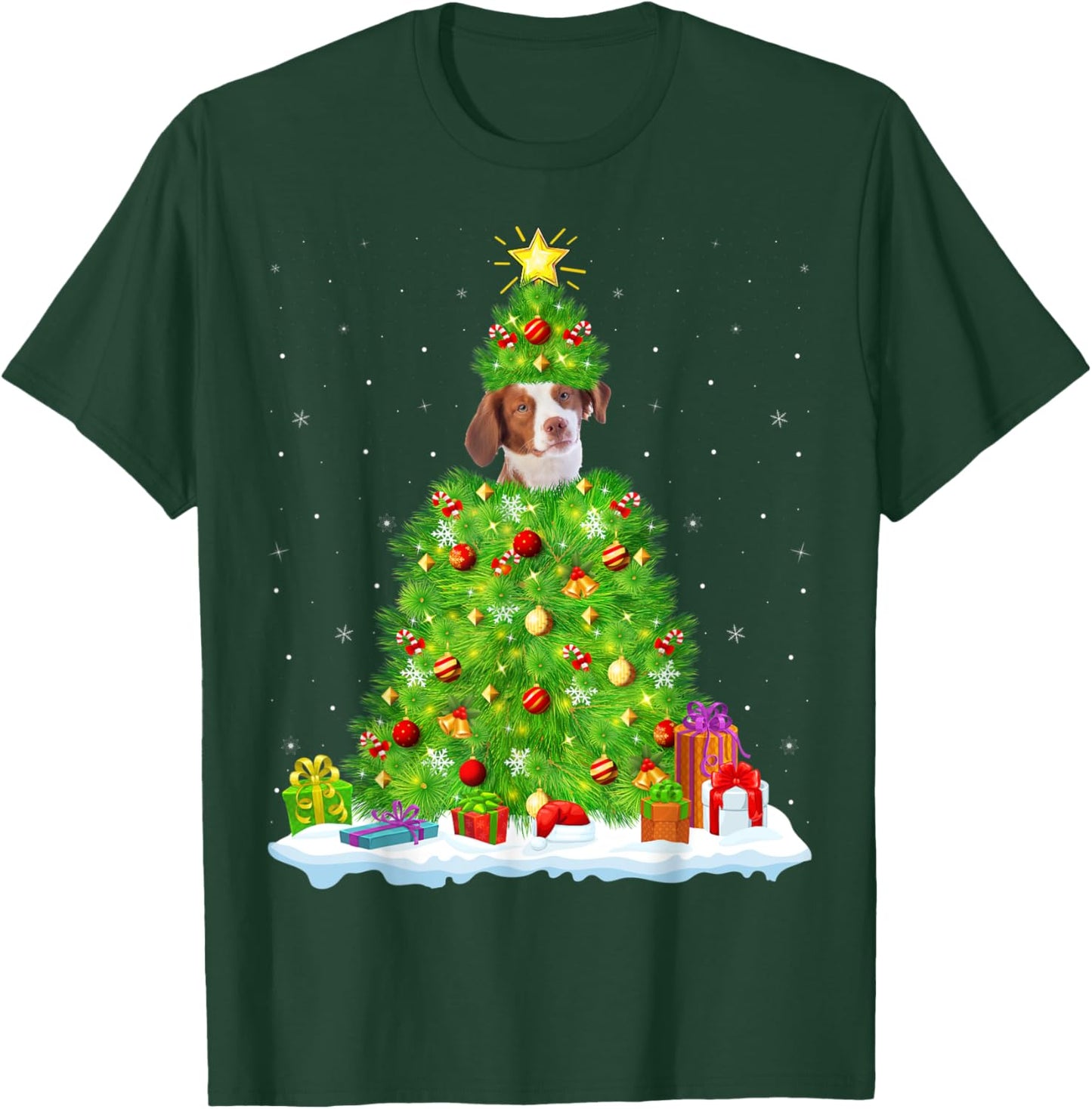 Xmas Lighting Matching Funny Brittany Spaniel Christmas Tree T-Shirt - T-Shirt | Forest