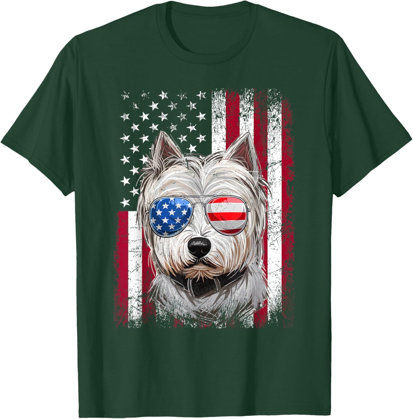 American Flag Patriotic Westie Dog Lover 4th Of July T-Shirt - T-Shirt | Forest