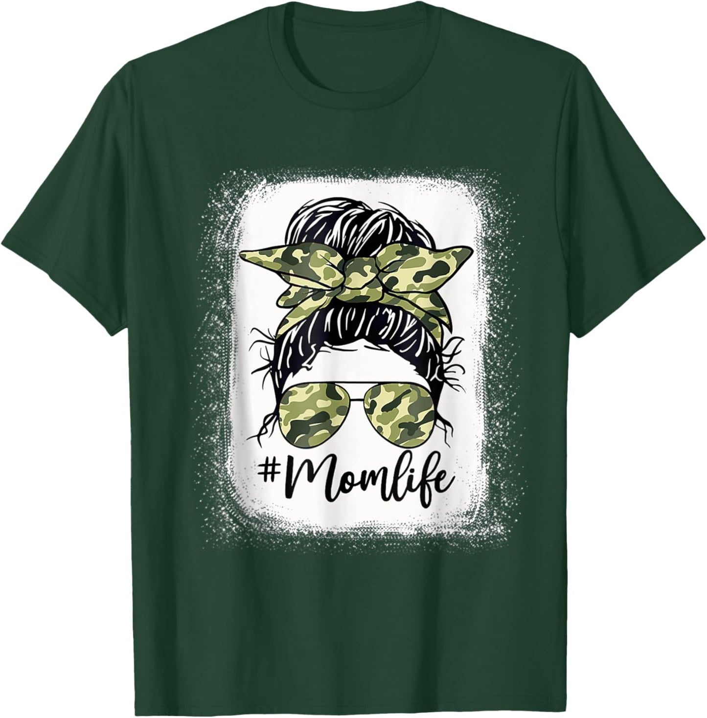 Camouflage Mom Life Messy Bun Bleached Mother's Day T-Shirt - T-Shirt | Forest